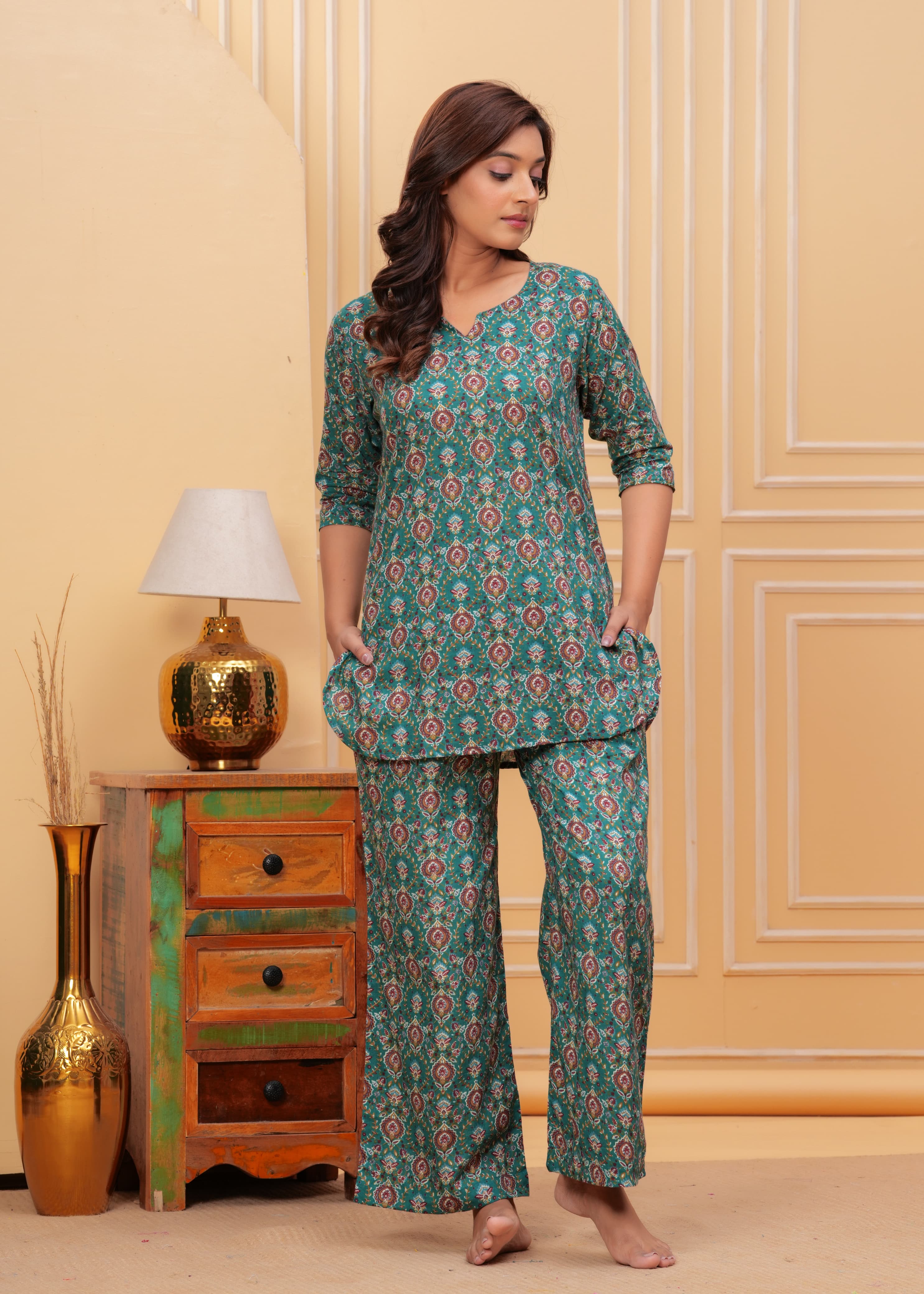 Floral Cotton Cord Set with Side Pocket