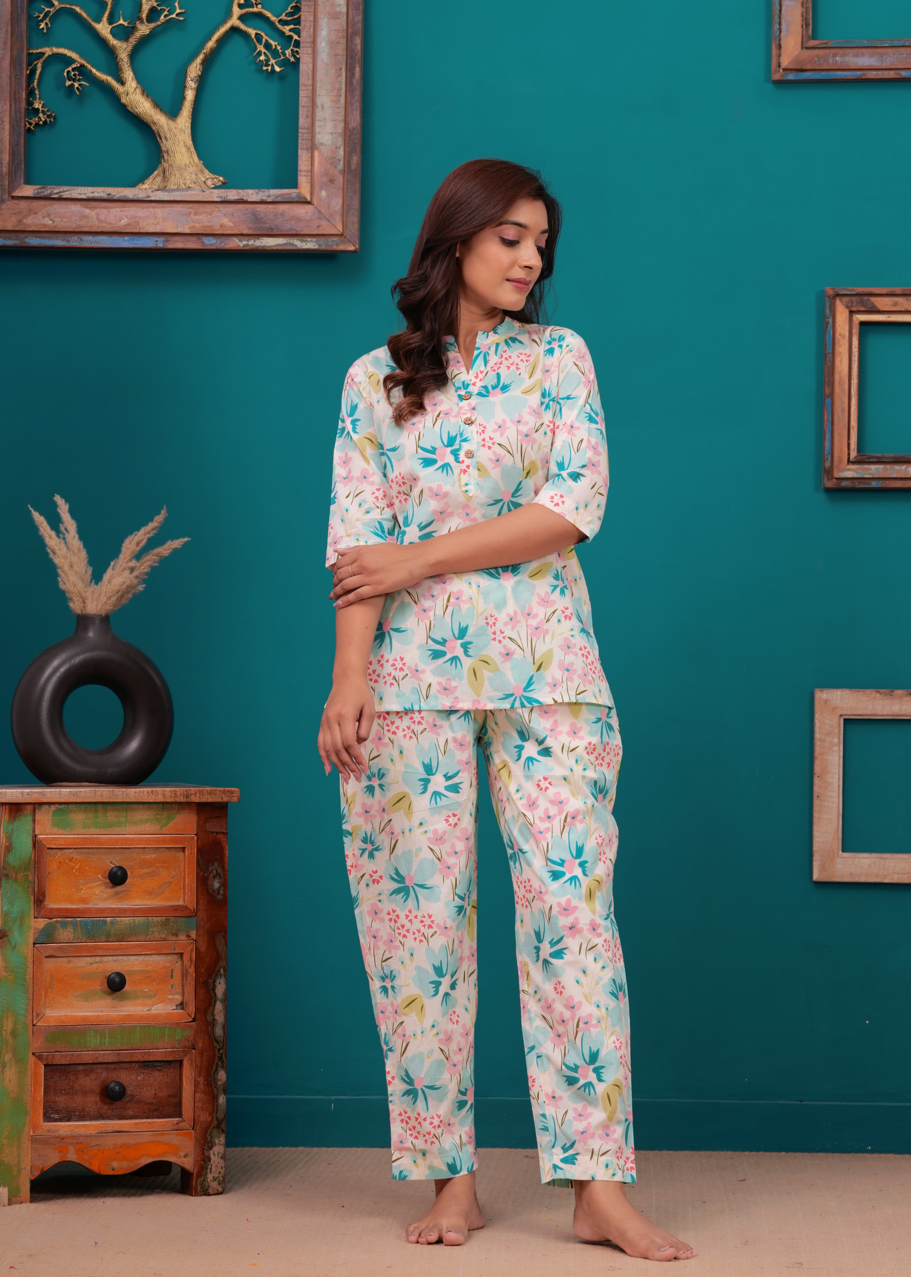 Floral Cotton Cord Set with Side Pocket