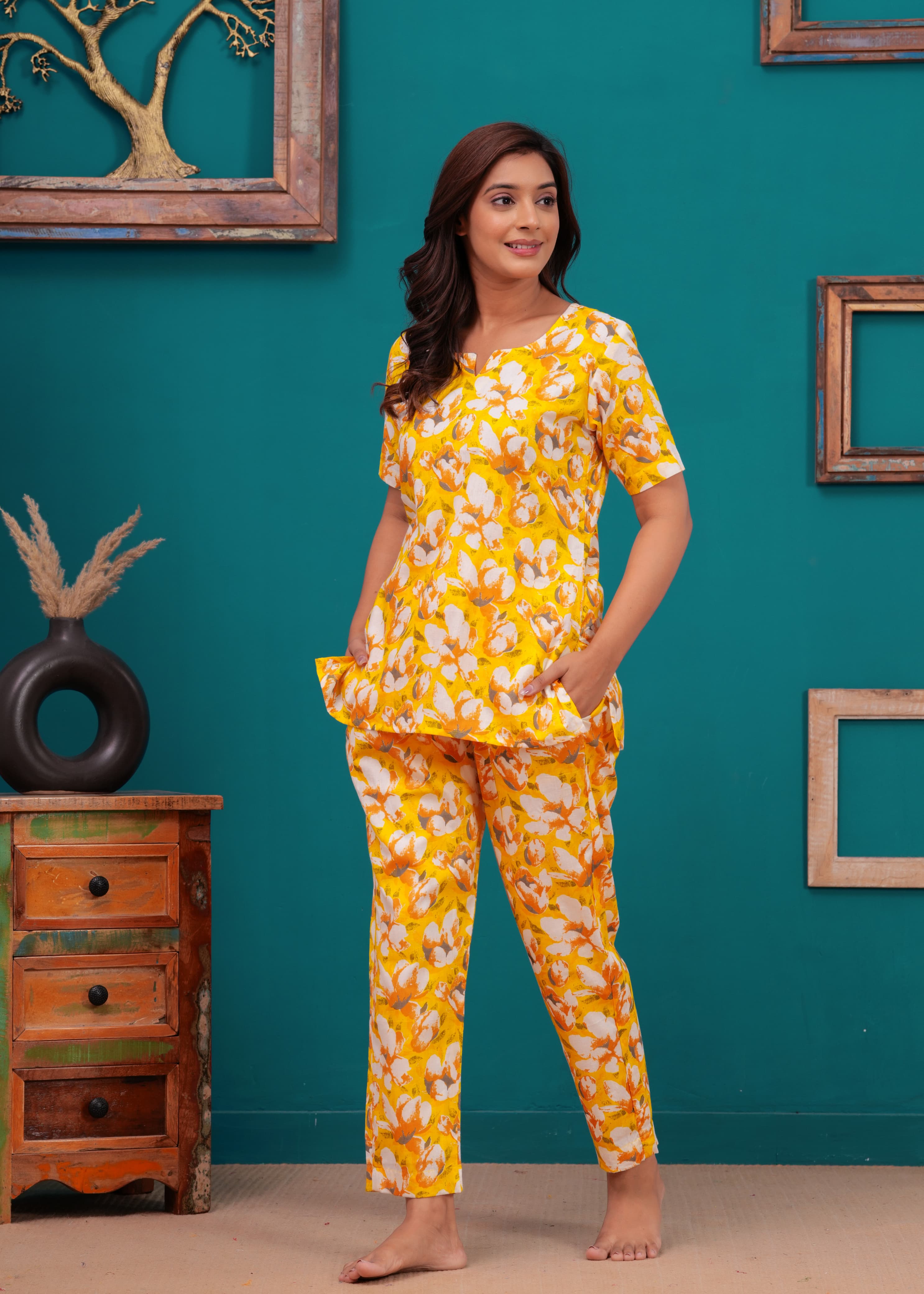 Floral Cotton Cord Set with Side Pocket