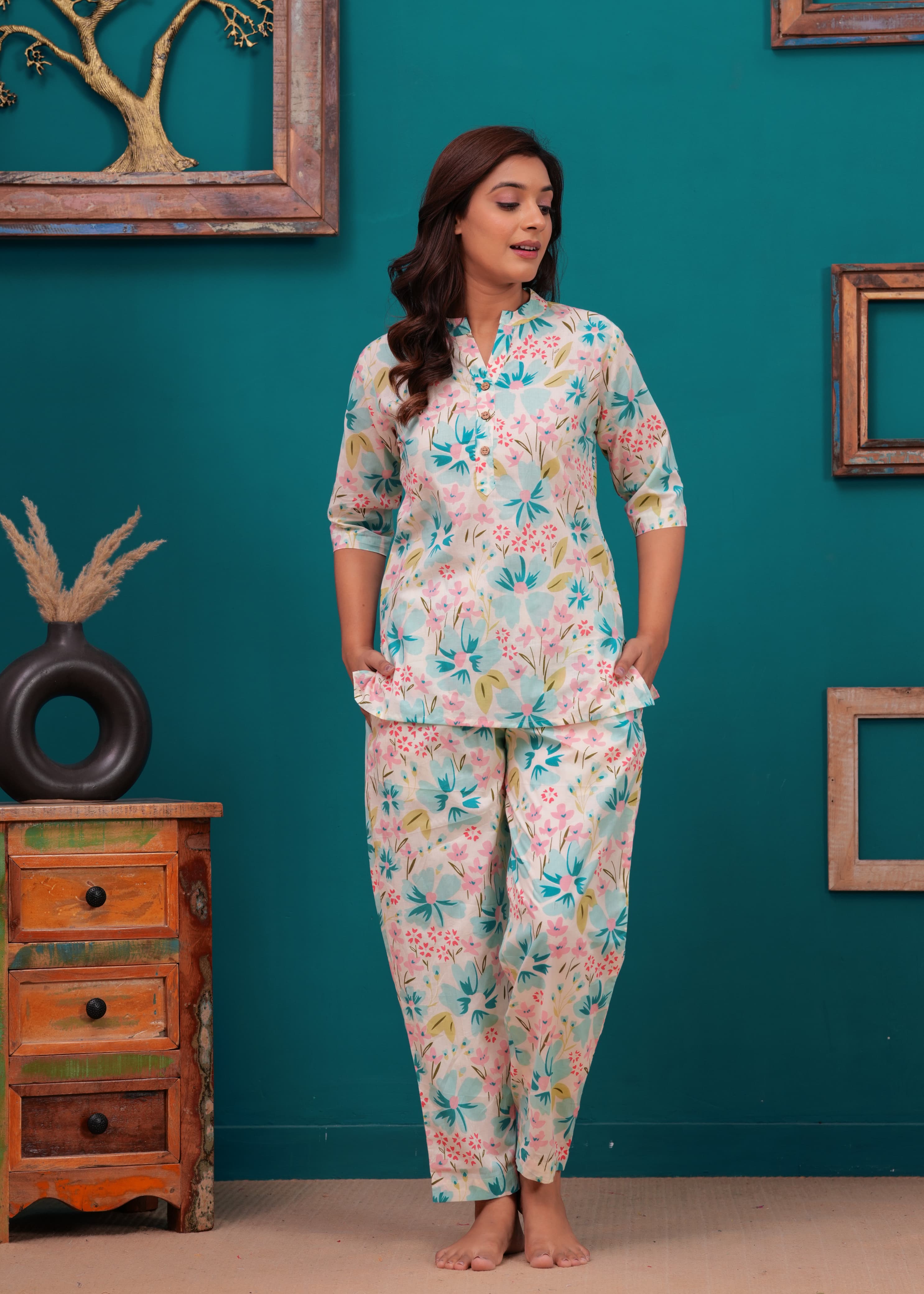 Floral Cotton Cord Set with Side Pocket