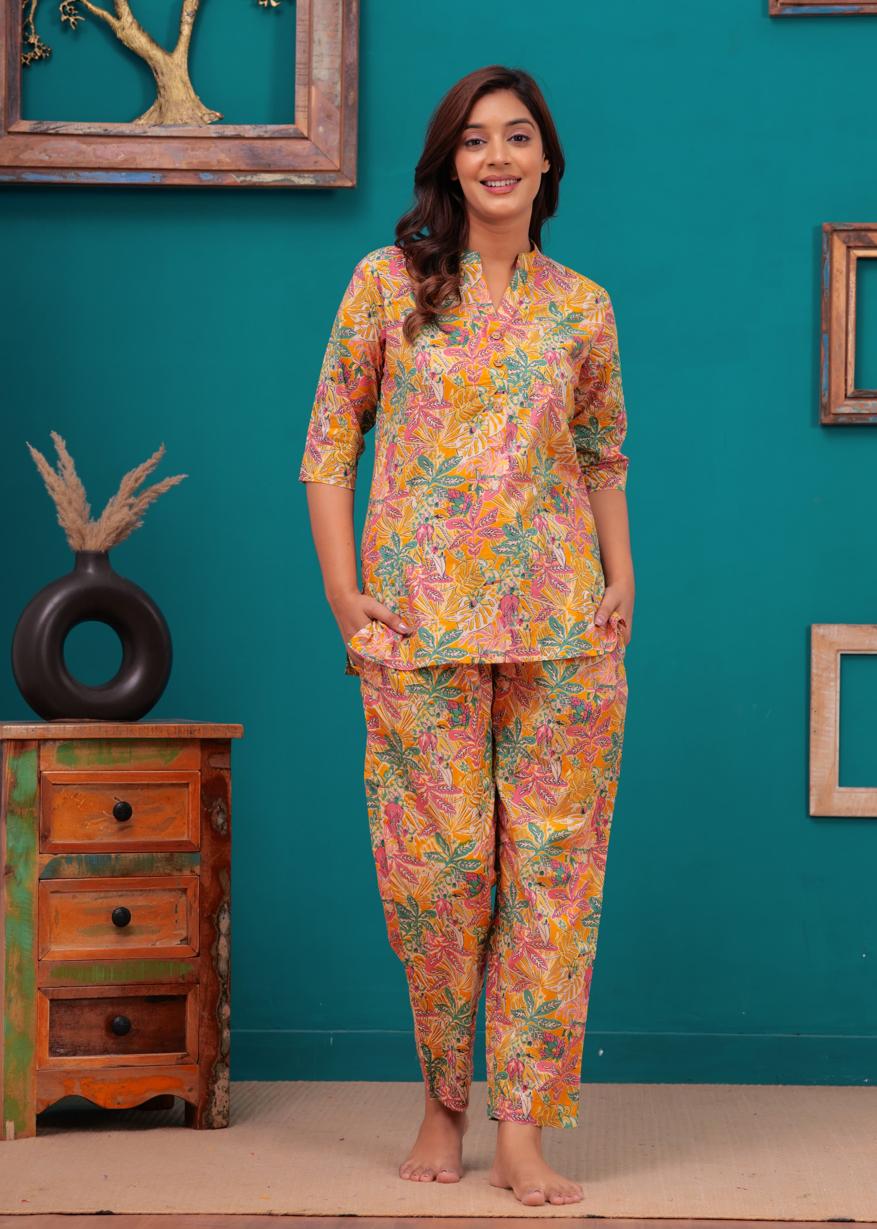 Floral Cotton Cord Set with Side Pocket
