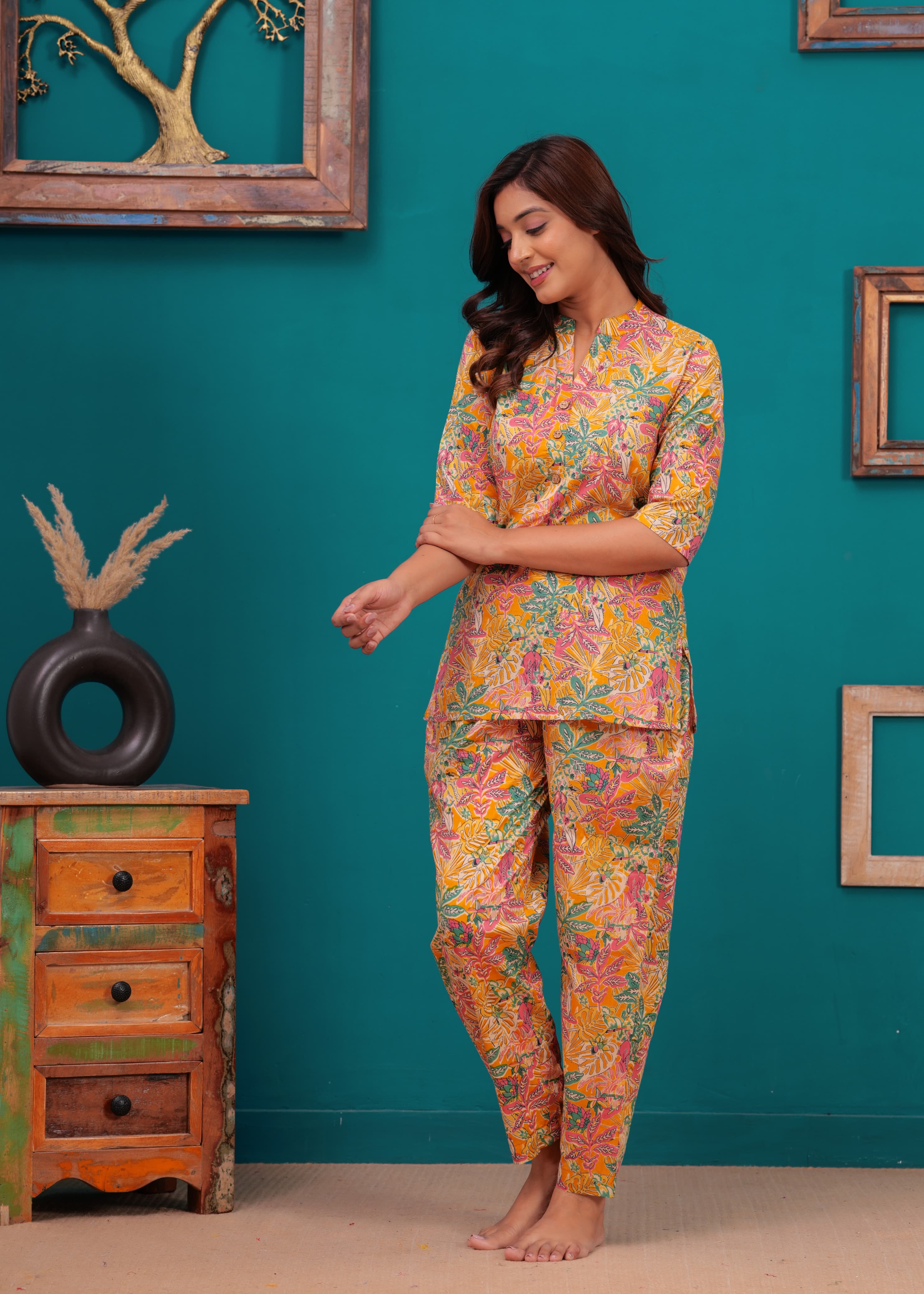 Floral Cotton Cord Set with Side Pocket