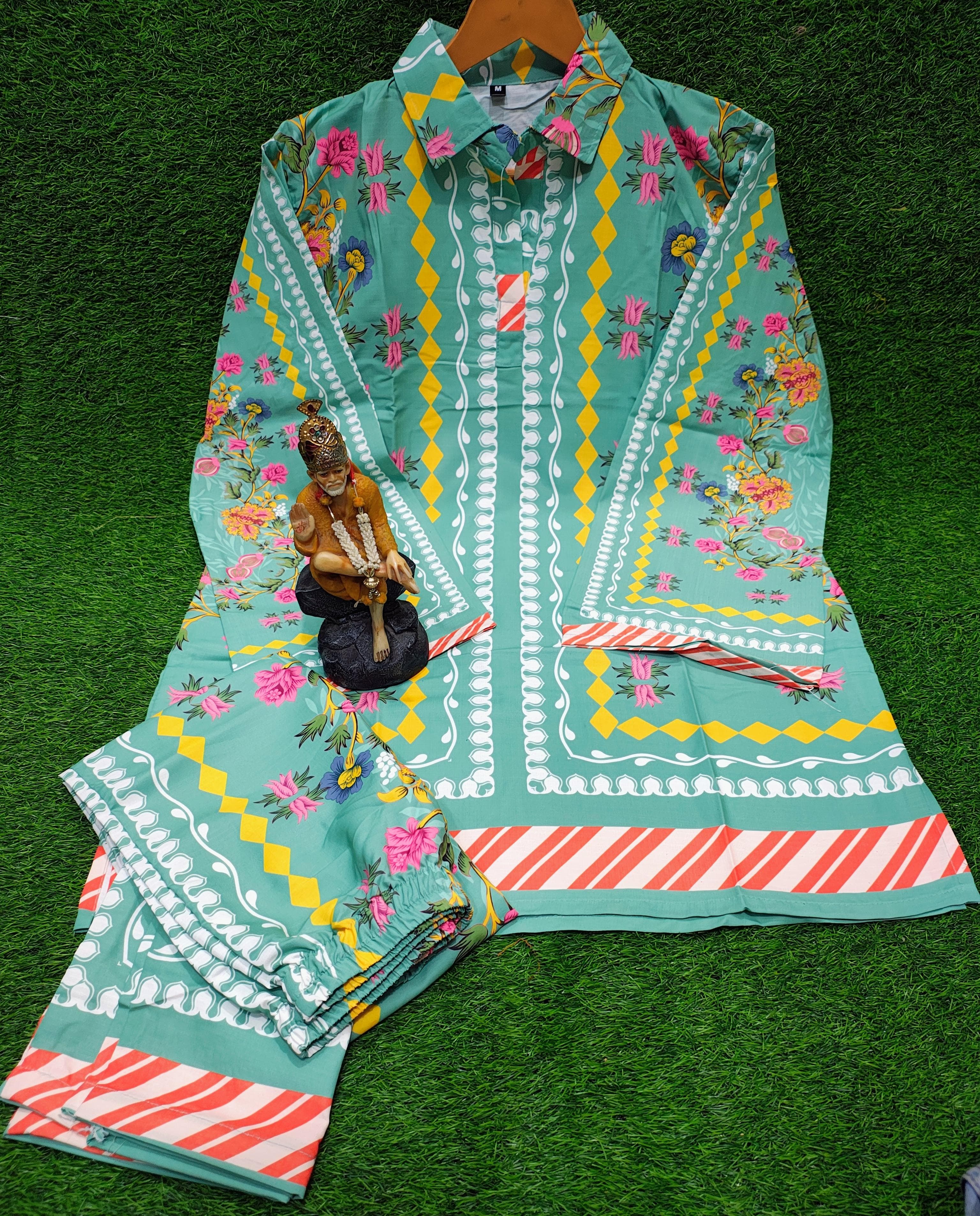 Floral Digital Print Butter Cotton Co-ord Set | Women's Kurta Set