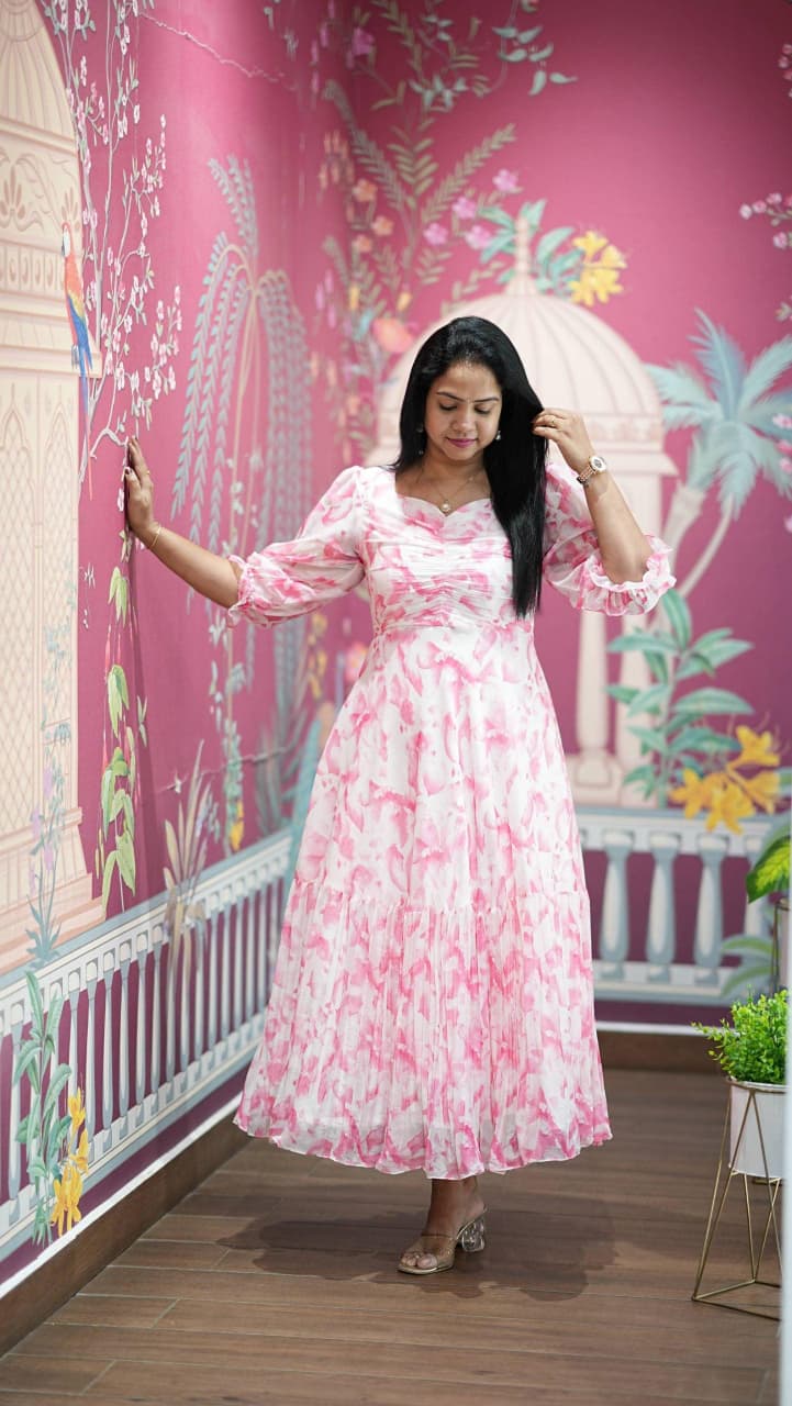 Floral Print Alfino Chiffon Dress with Lining – 48"