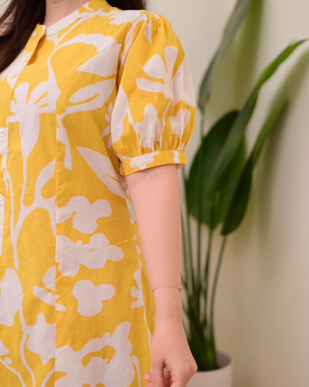 Floral Print Cotton Button-Front Midi Dress