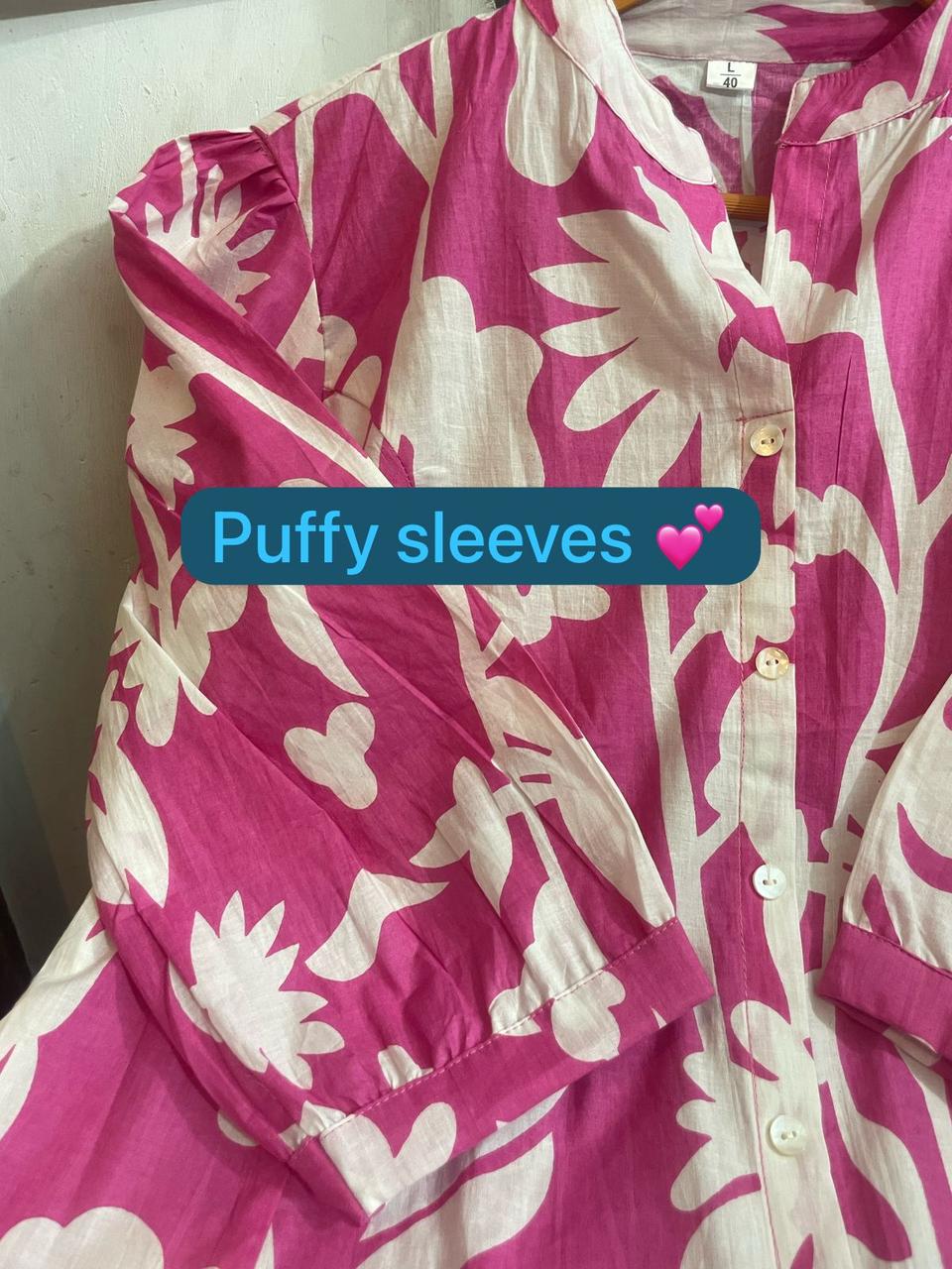 Floral Print Cotton Button-Front Midi Dress