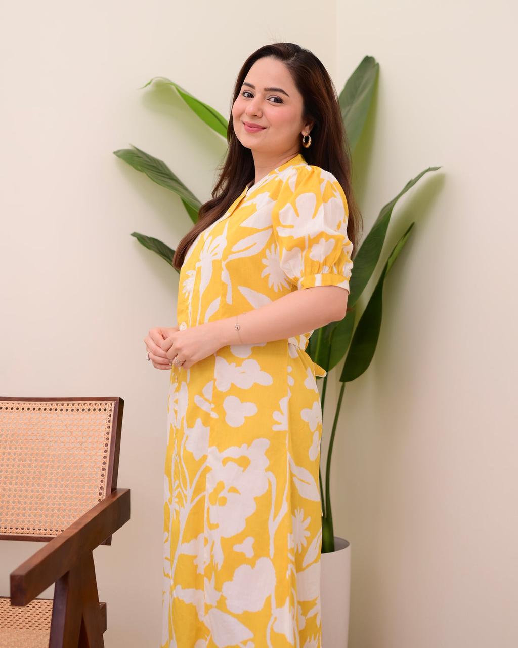Floral Print Cotton Button-Front Midi Dress