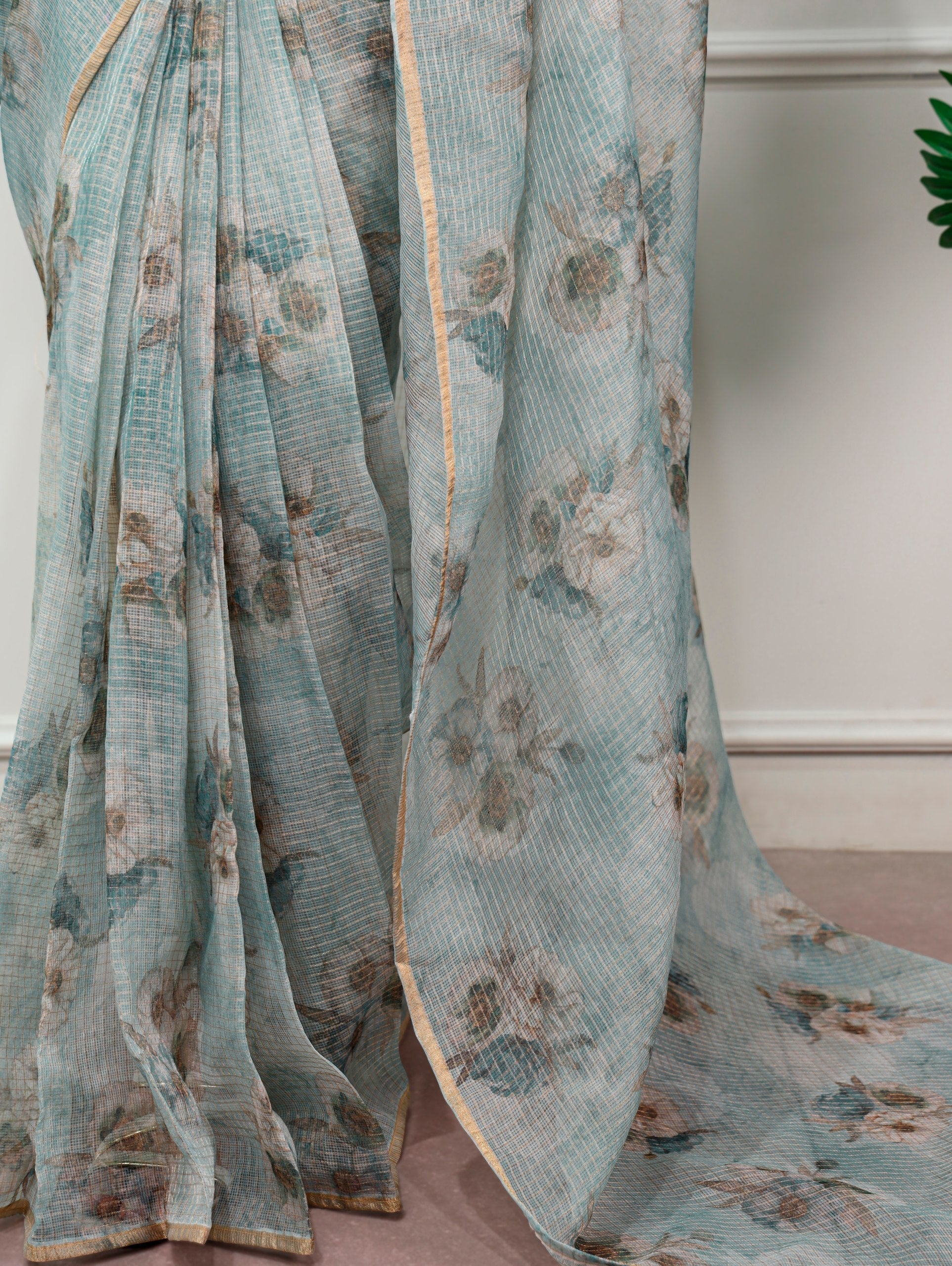 Floral Print Kota Doria Saree