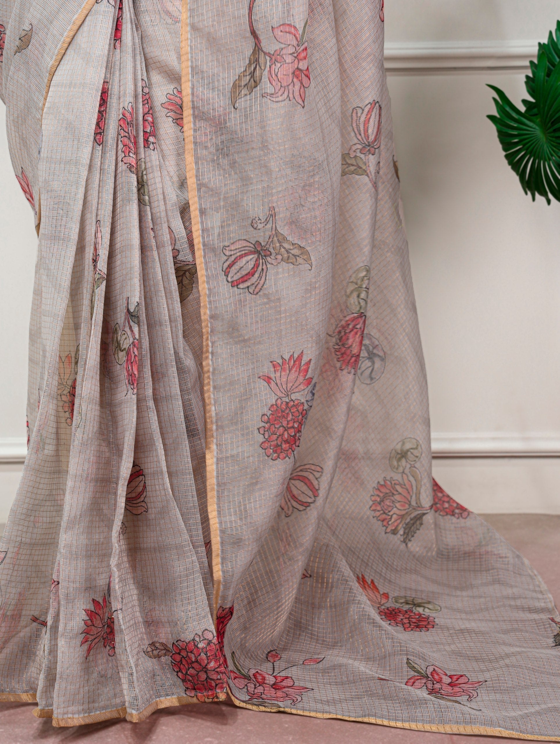 Floral Print Kota Doria Saree