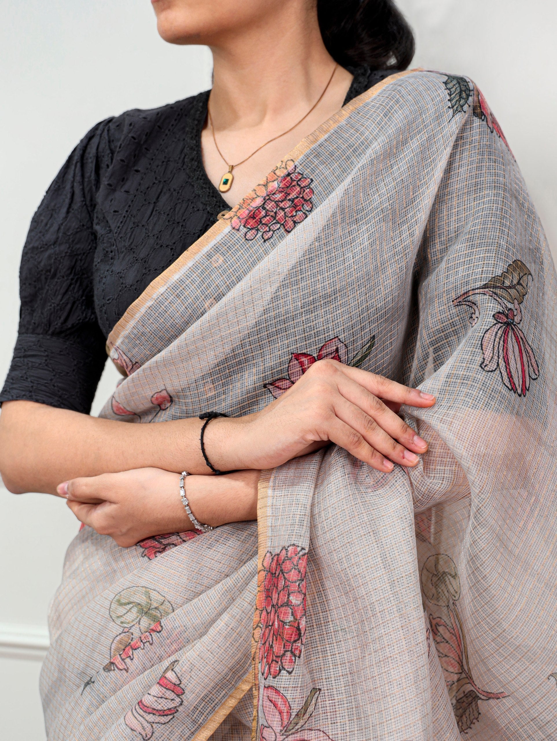 Floral Print Kota Doria Saree