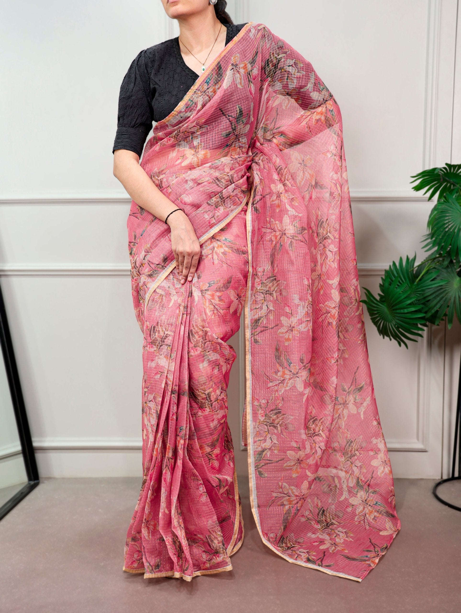 Floral Print Kota Doria Saree