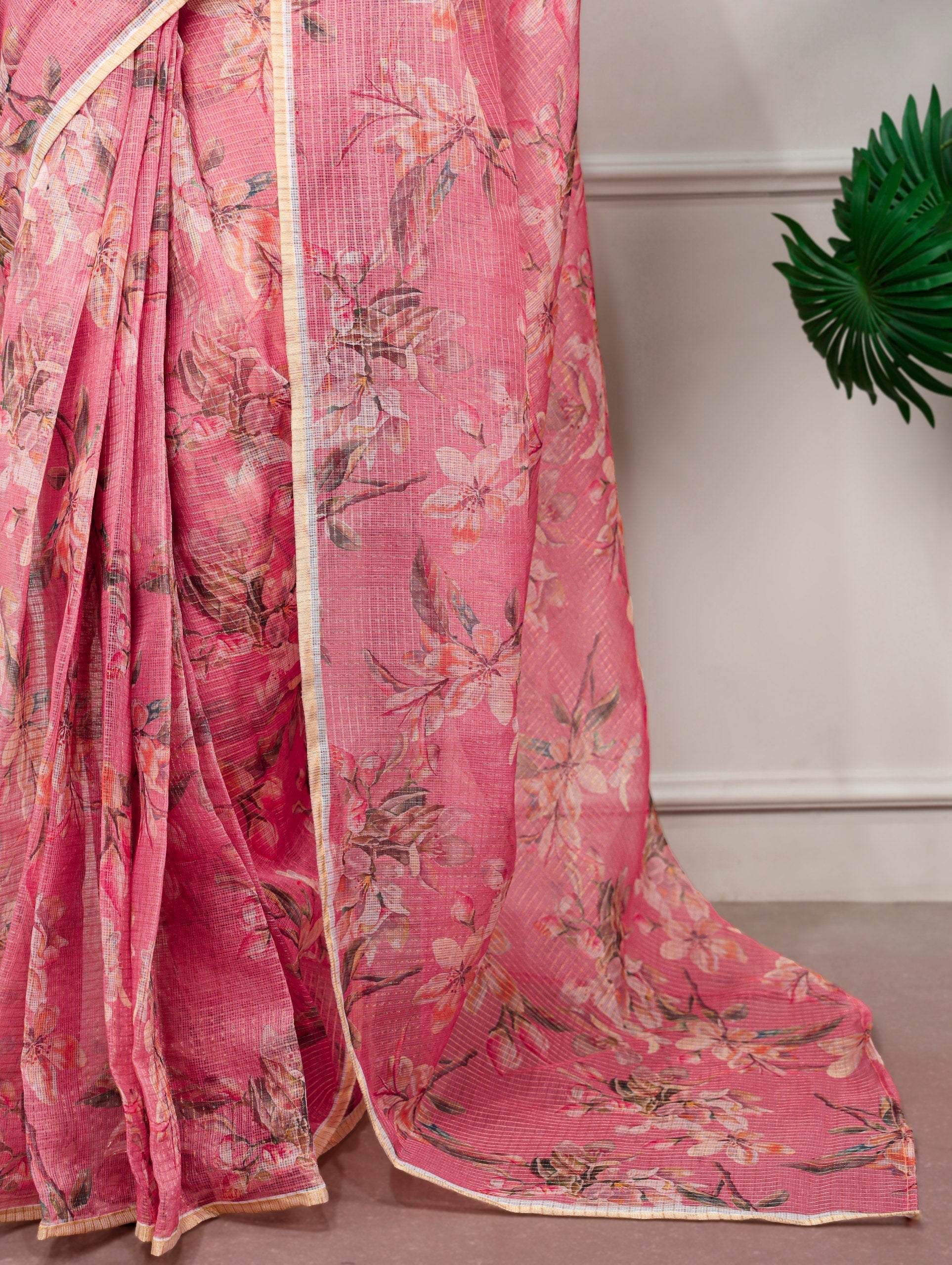 Floral Print Kota Doria Saree