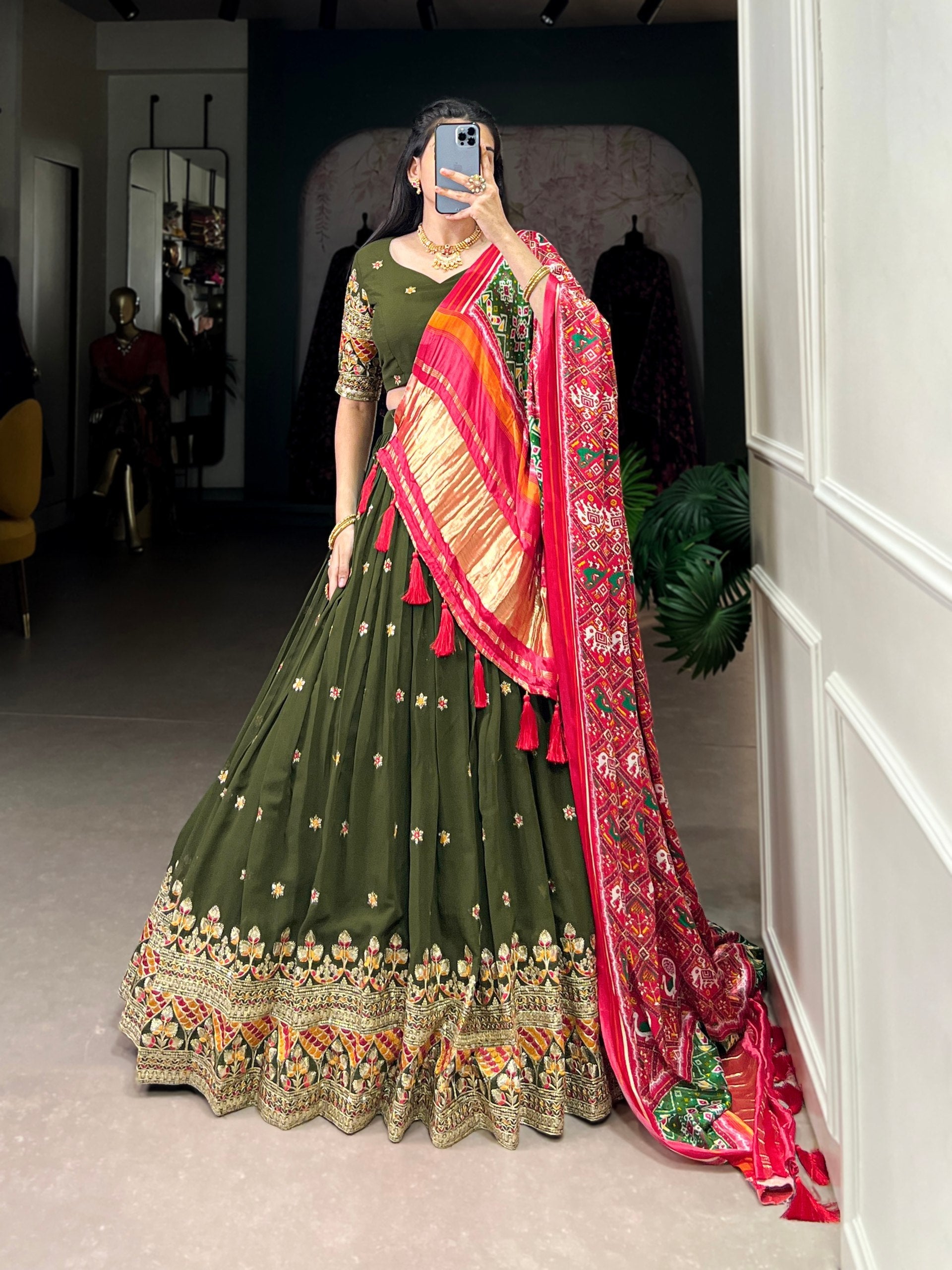 Forest Green Dazzle with Every Drape – Georgette Embroidered Lehenga Set