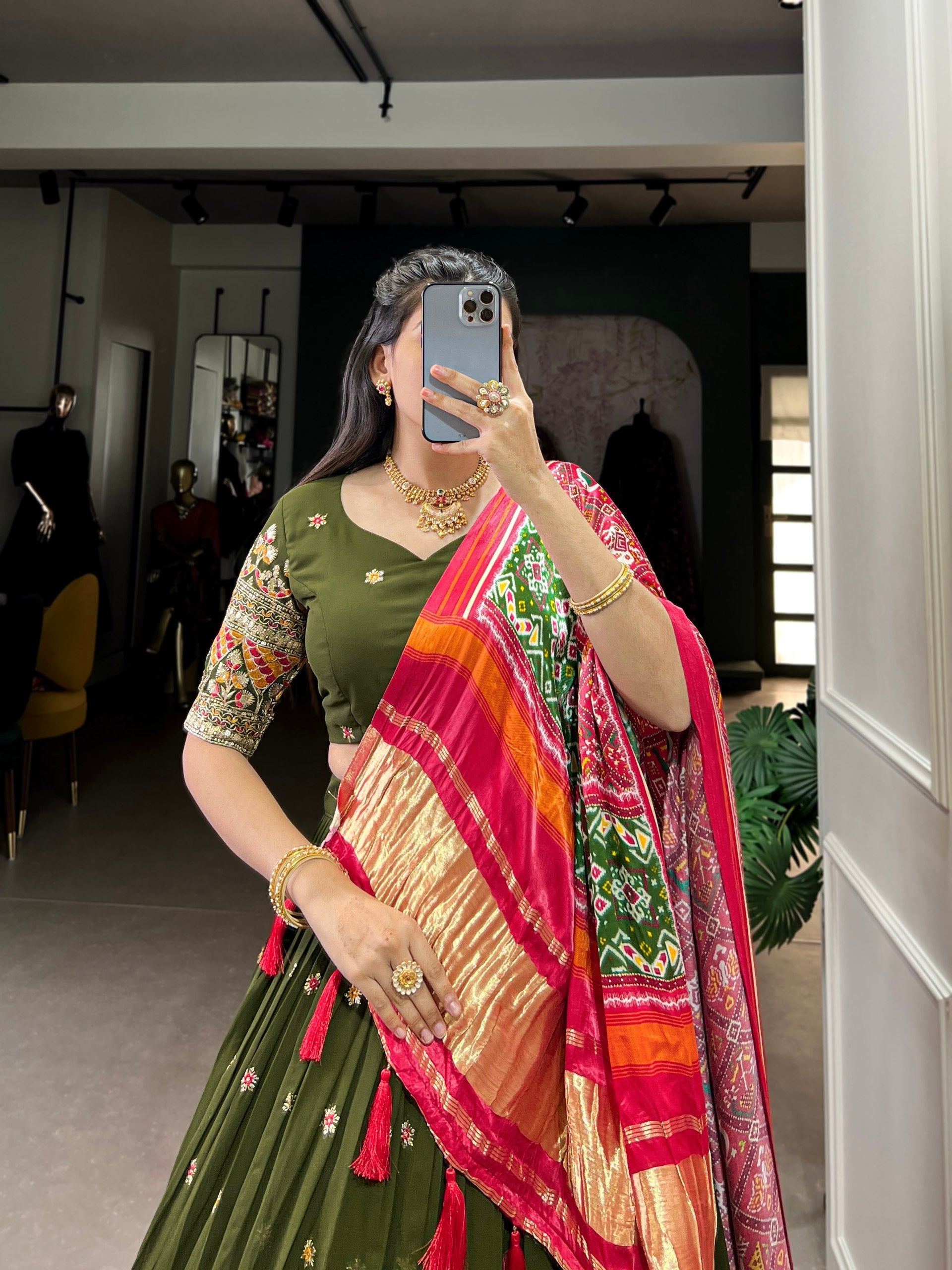 Forest Green Dazzle with Every Drape – Georgette Embroidered Lehenga Set