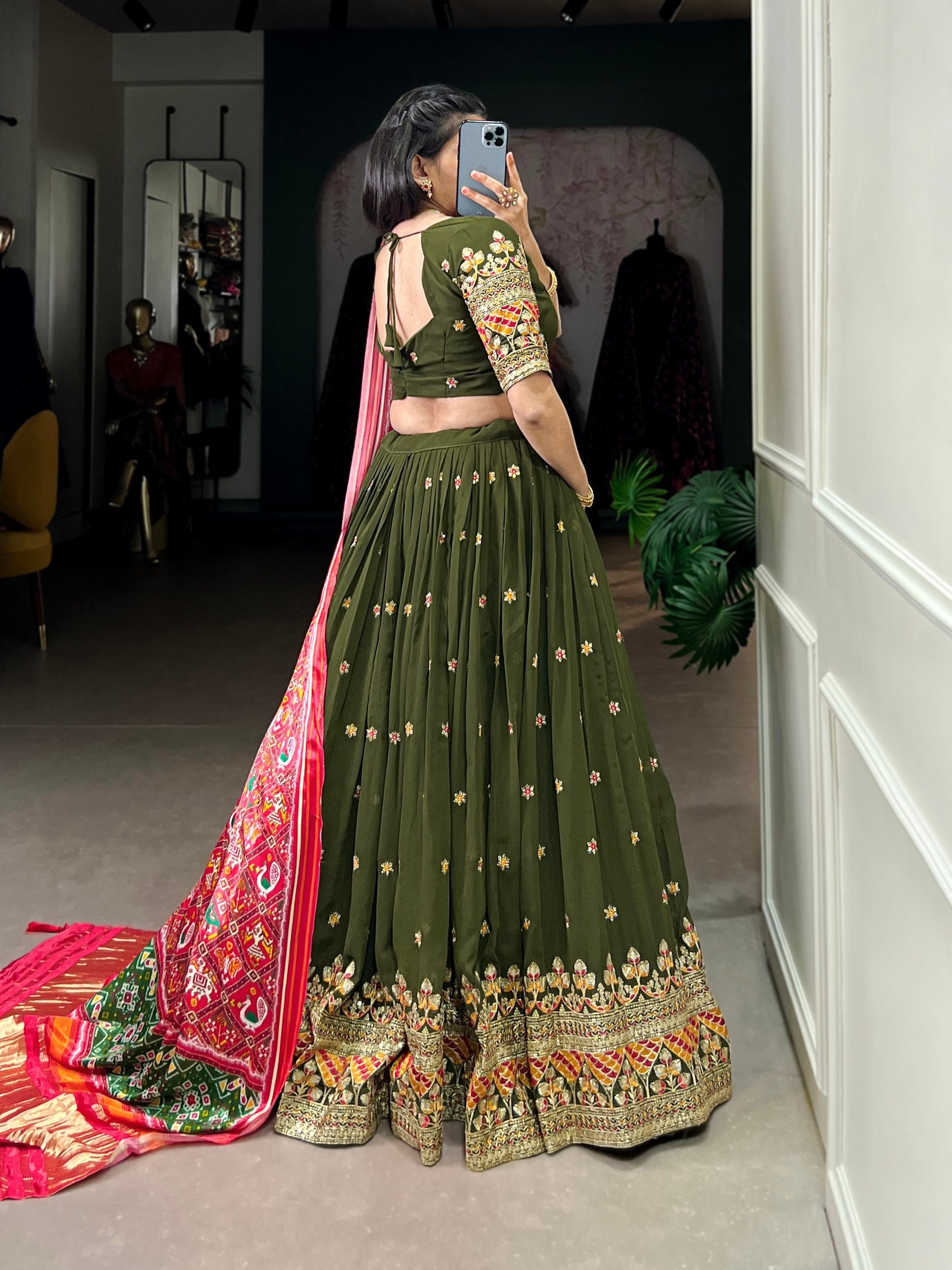 Forest Green Dazzle with Every Drape – Georgette Embroidered Lehenga Set