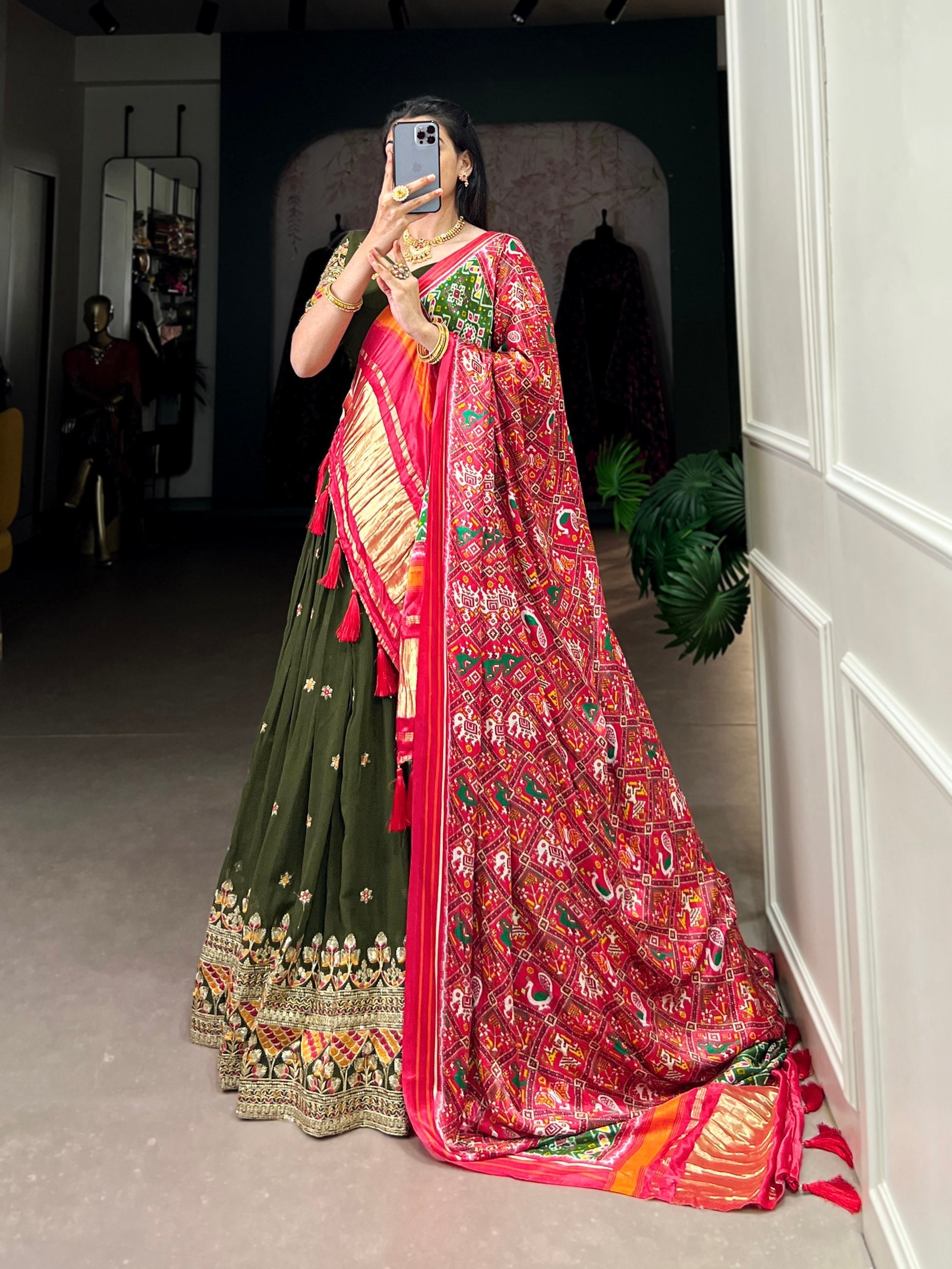 Forest Green Dazzle with Every Drape – Georgette Embroidered Lehenga Set