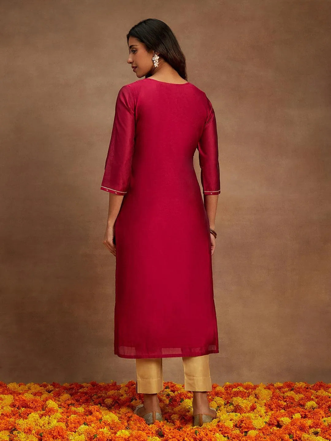 Anouk Fuchsia Chanderi Silk Woven Design Kurta