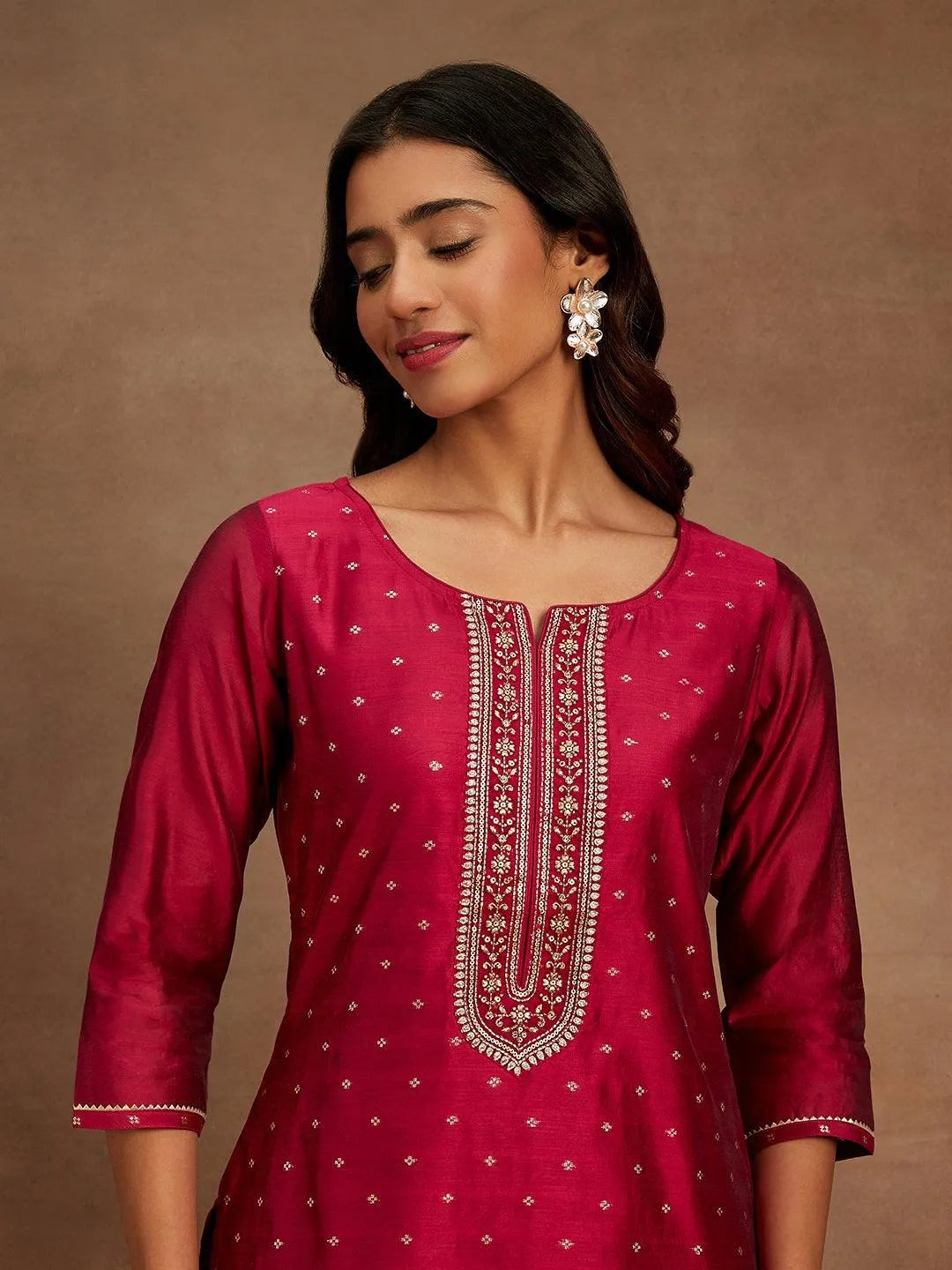 Anouk Fuchsia Chanderi Silk Woven Design Kurta