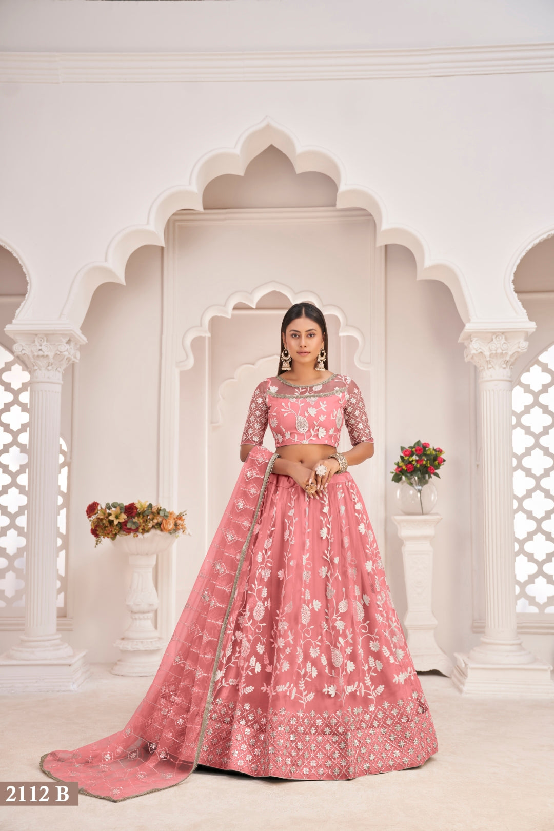 Gajari Elegant Butterfly Net Lehenga with Intricate Embroidery