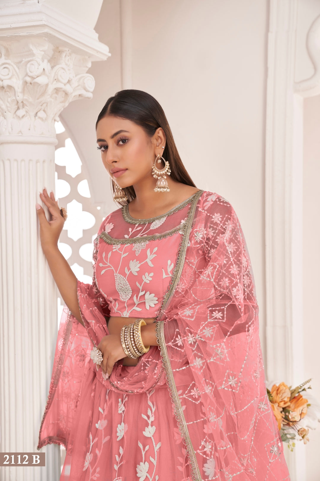 Gajari Elegant Butterfly Net Lehenga with Intricate Embroidery
