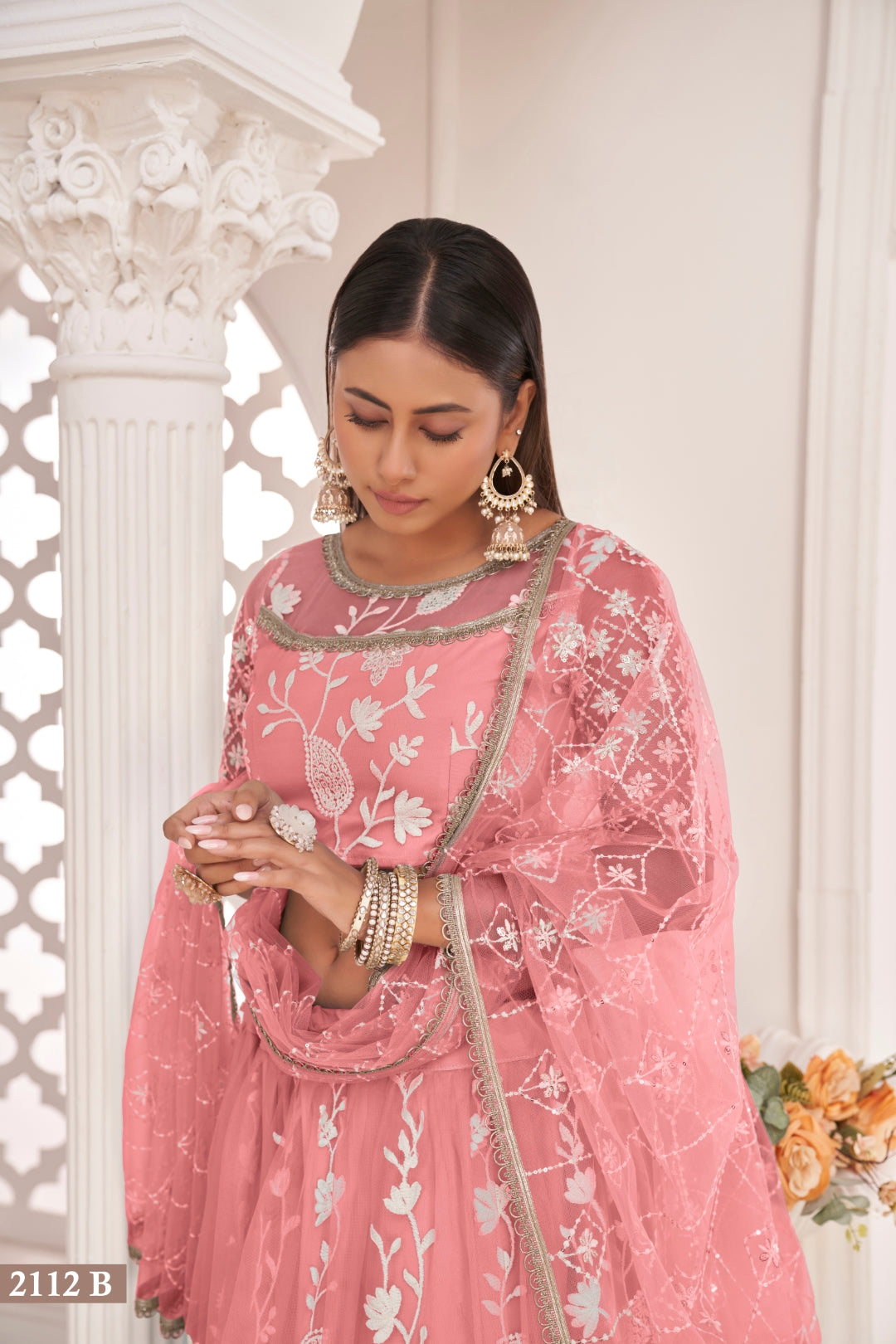 Gajari Elegant Butterfly Net Lehenga with Intricate Embroidery