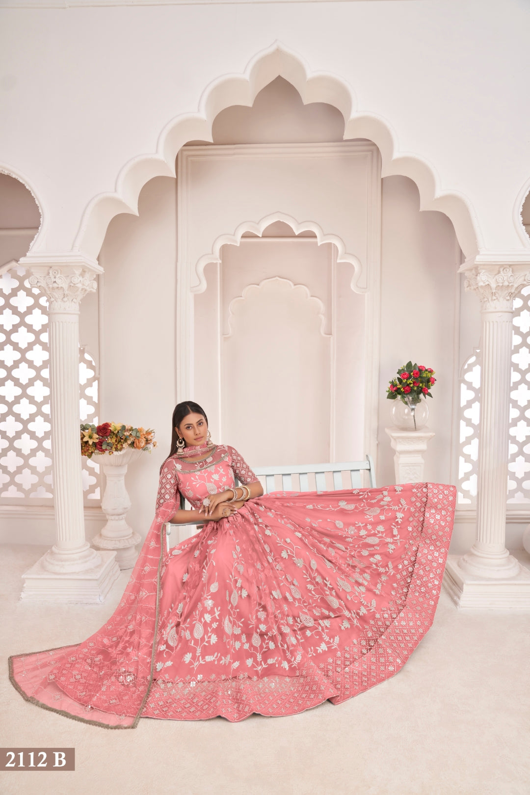 Gajari Elegant Butterfly Net Lehenga with Intricate Embroidery