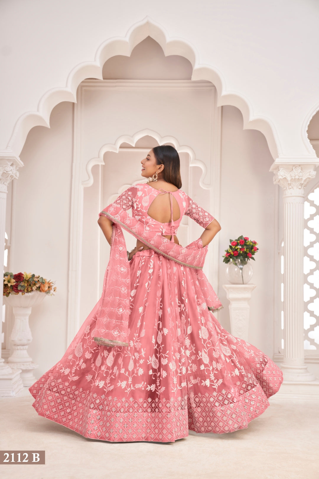 Gajari Elegant Butterfly Net Lehenga with Intricate Embroidery