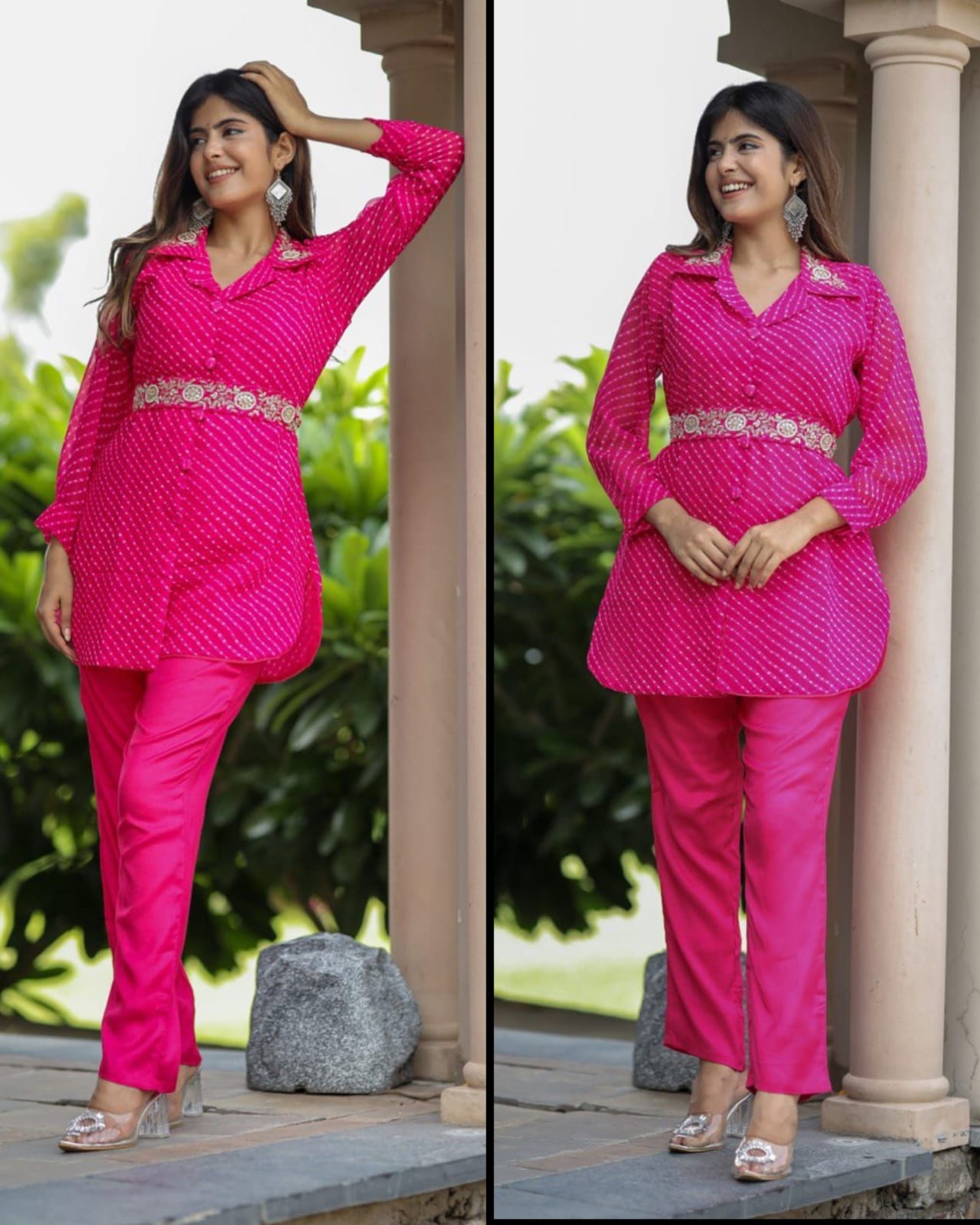 Georgette Cord Set with Embroidered Collar & Detachable Belt