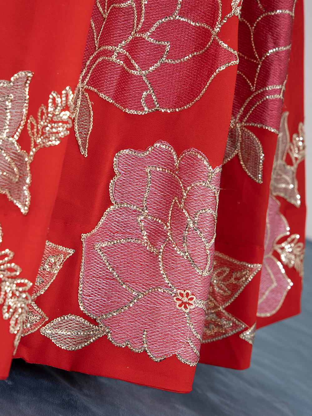 Red Color Sequins And Thread Embroidery Work Georgette Lehenga Choli