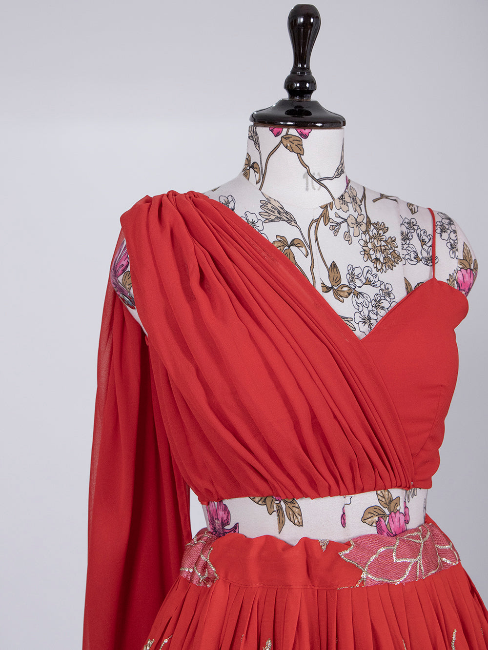 Red Color Sequins And Thread Embroidery Work Georgette Lehenga Choli