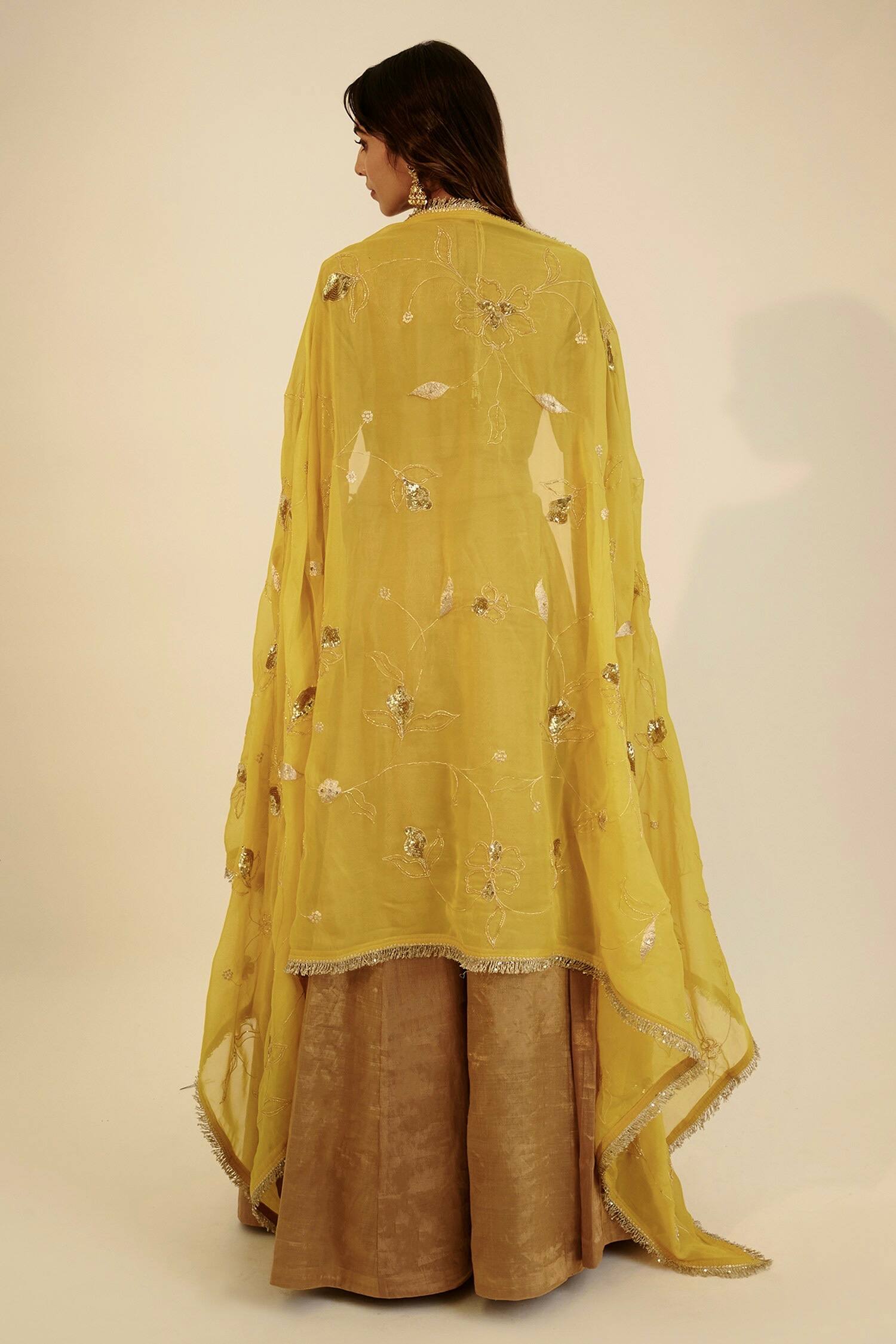 Gold Banarasi Zari Silk Lehenga Set with Sequins Georgette Dupatta