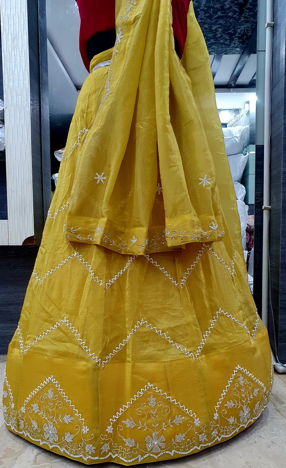 Gold Crush Lehenga with Dupatta - Katdana Work | Stitched with Lining Aster | Length & Waist up to 44