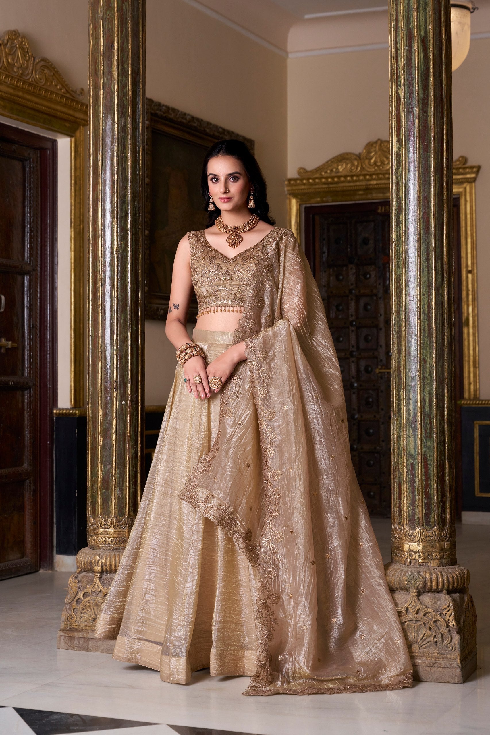 Gold Crush Lehenga with Sequins Work