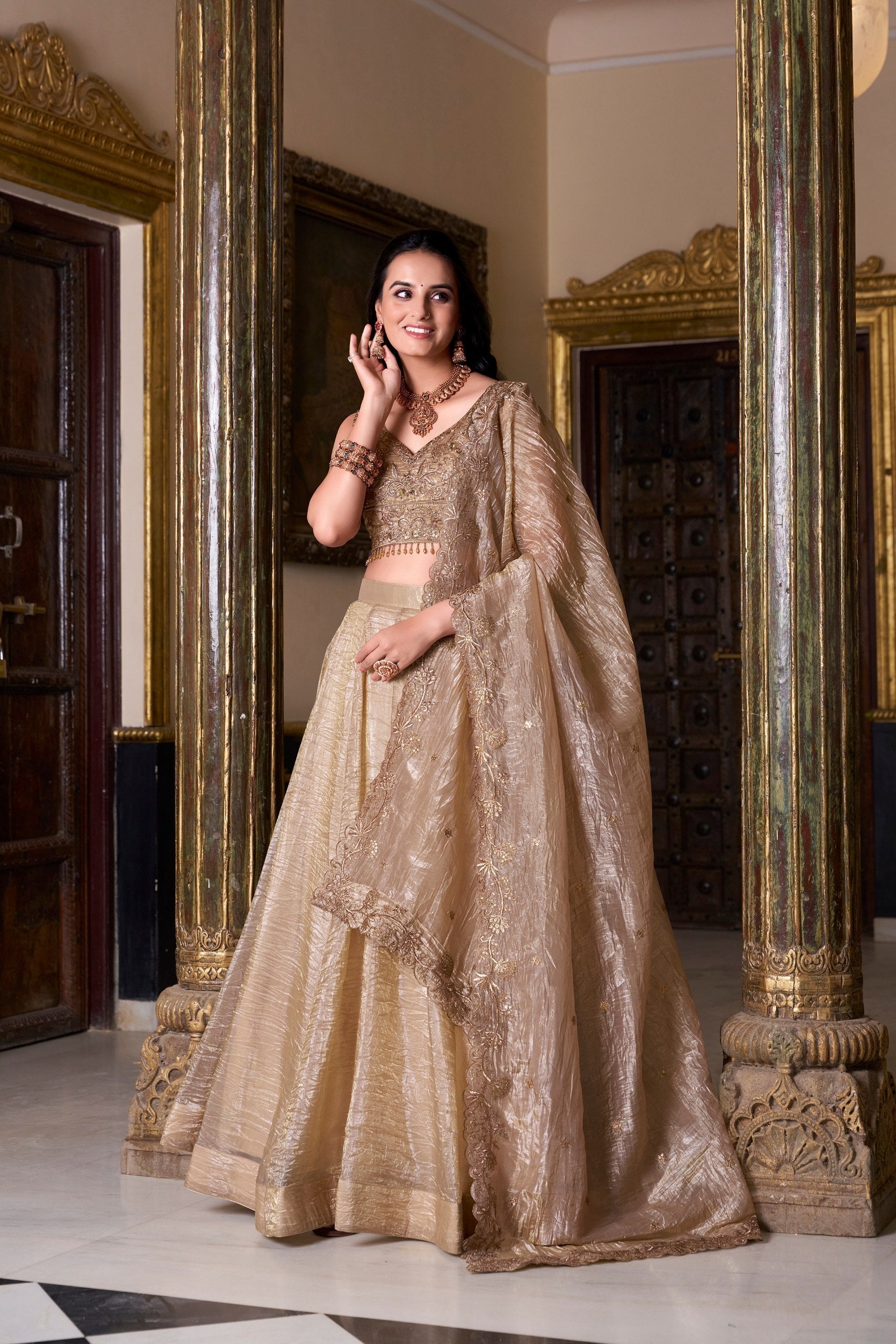 Gold Crush Lehenga with Sequins Work