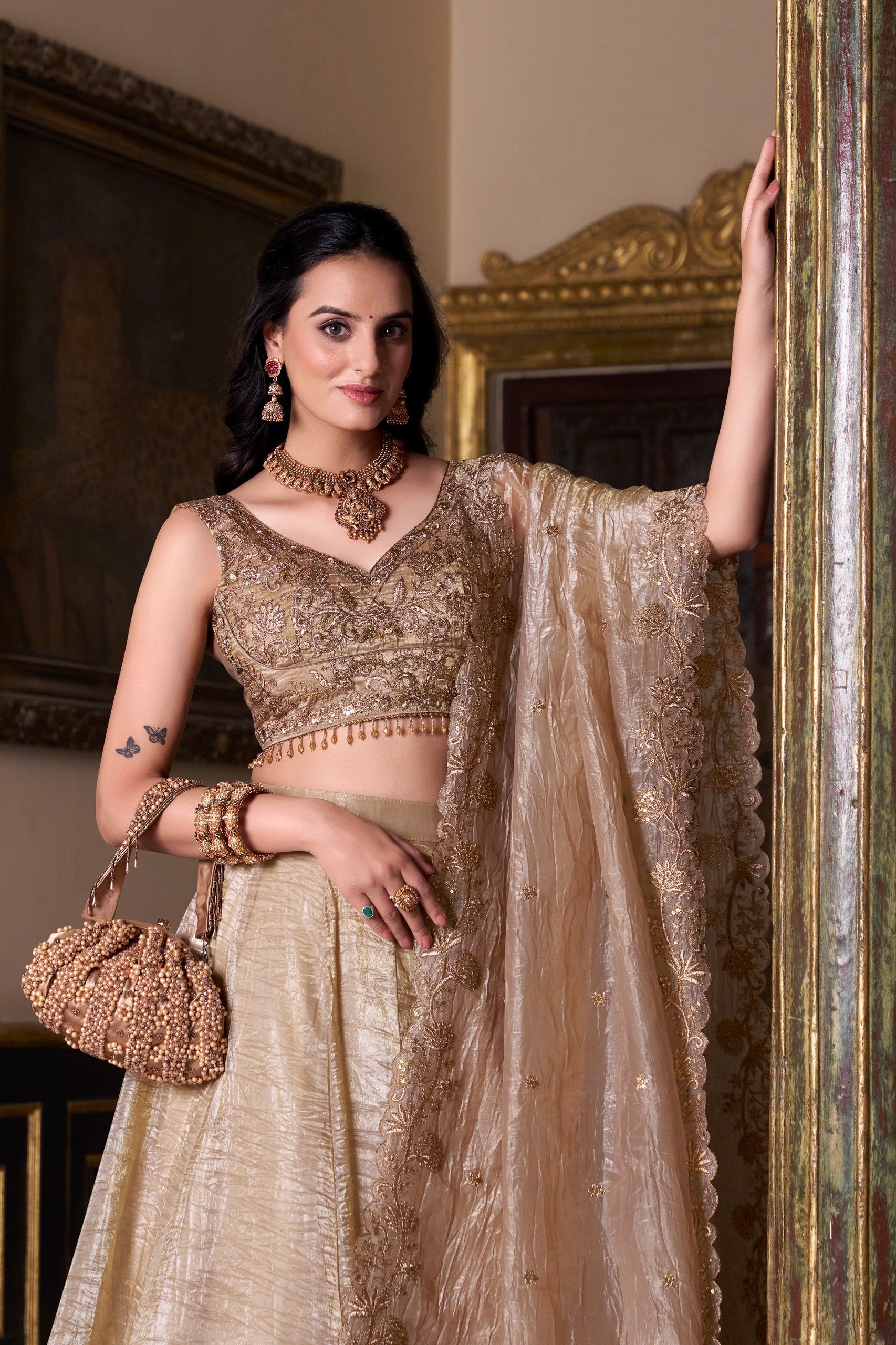 Gold Crush Lehenga with Sequins Work
