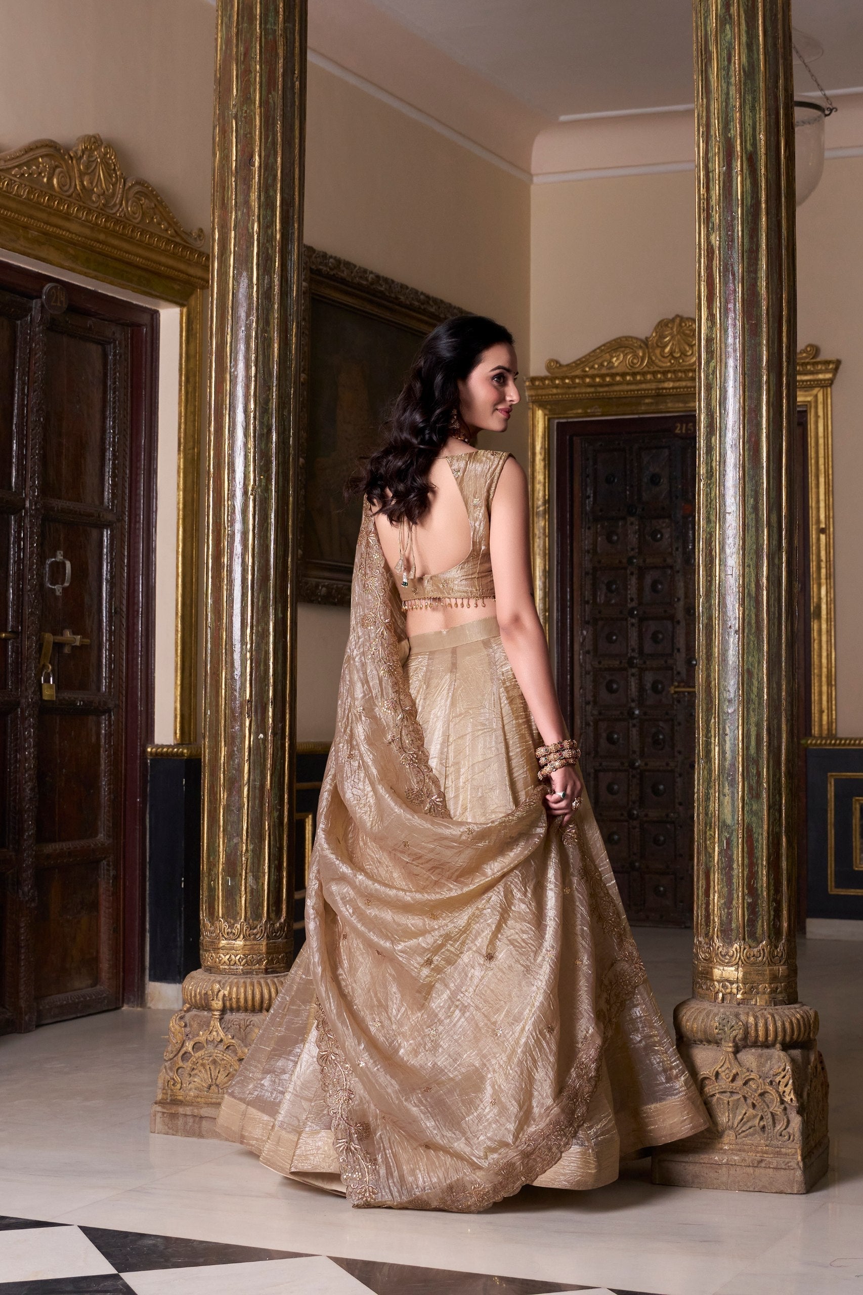 Gold Crush Lehenga with Sequins Work