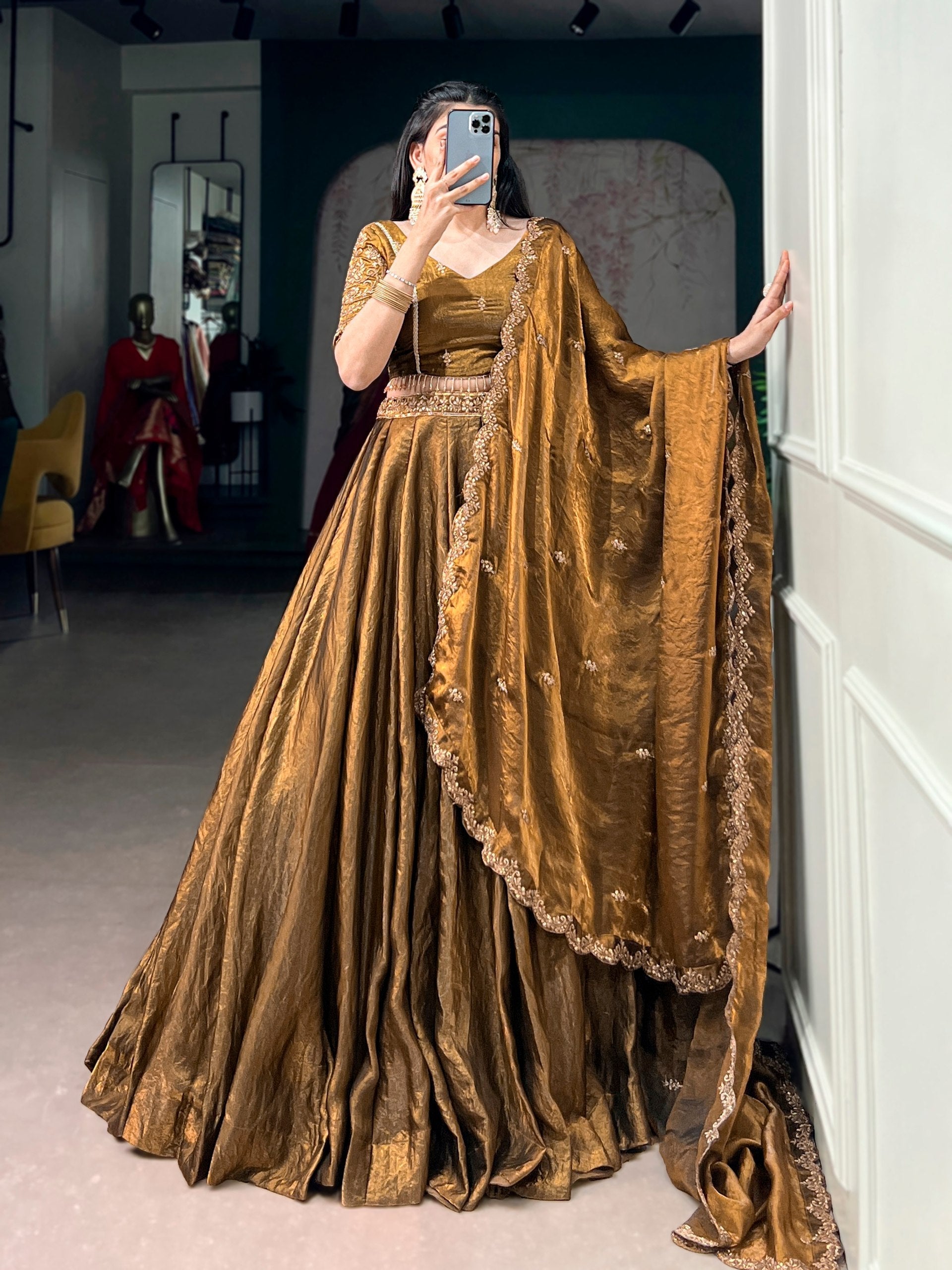 Gold Fendi Sequins Embroidered Lehenga Set