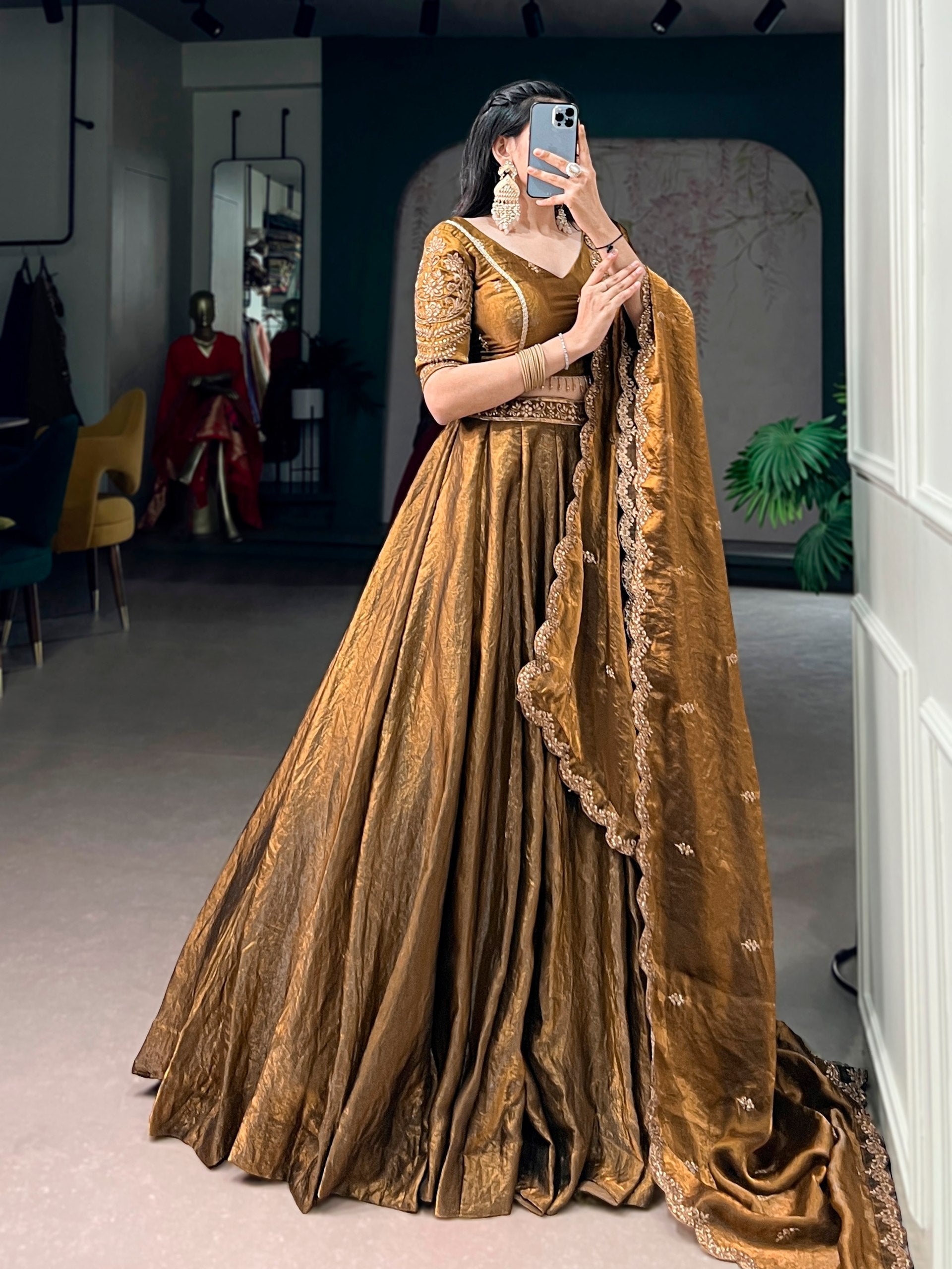 Gold Fendi Sequins Embroidered Lehenga Set