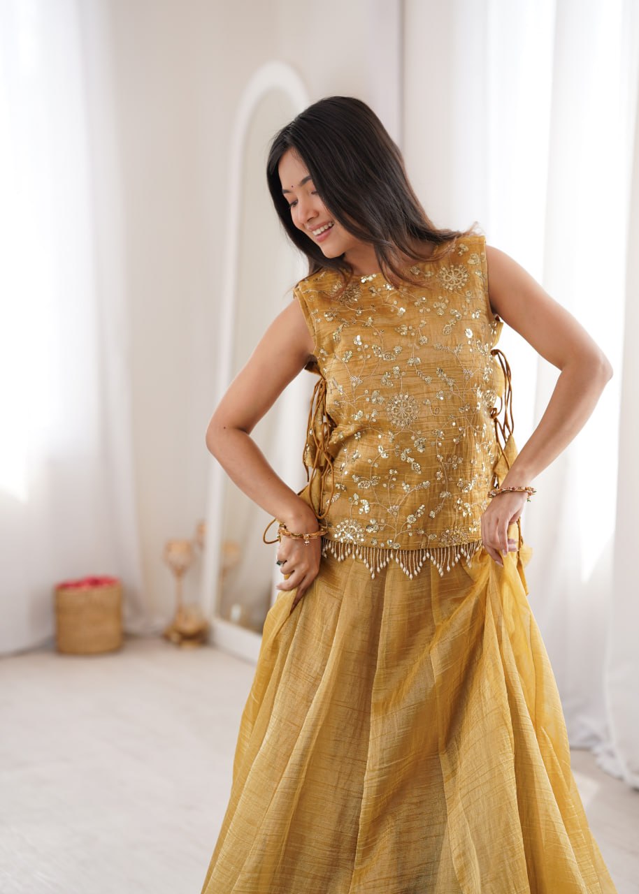 Gold Salsa Crush Lehenga Choli