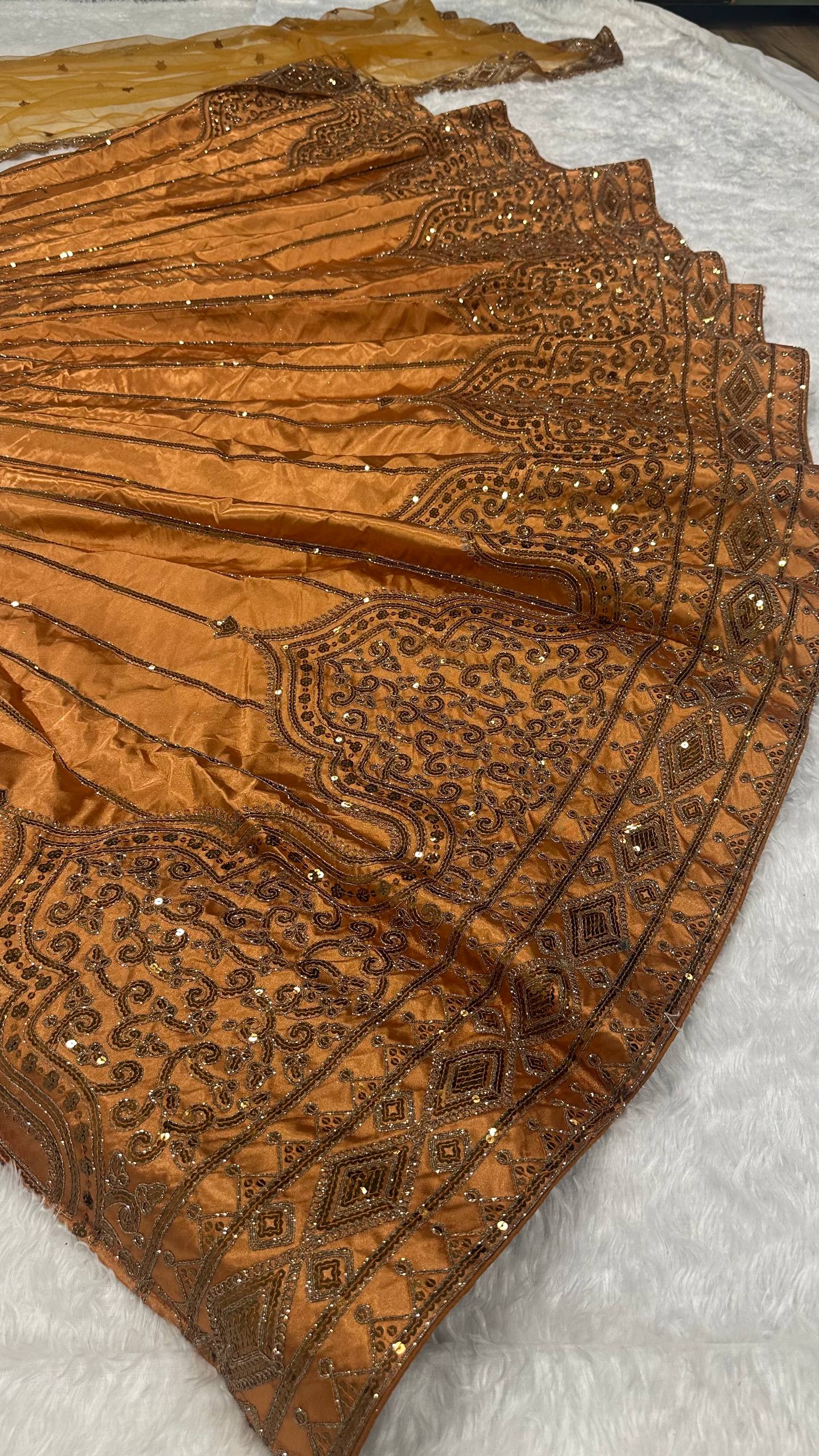 Gold Satin Sequins & Dori Work Lehenga