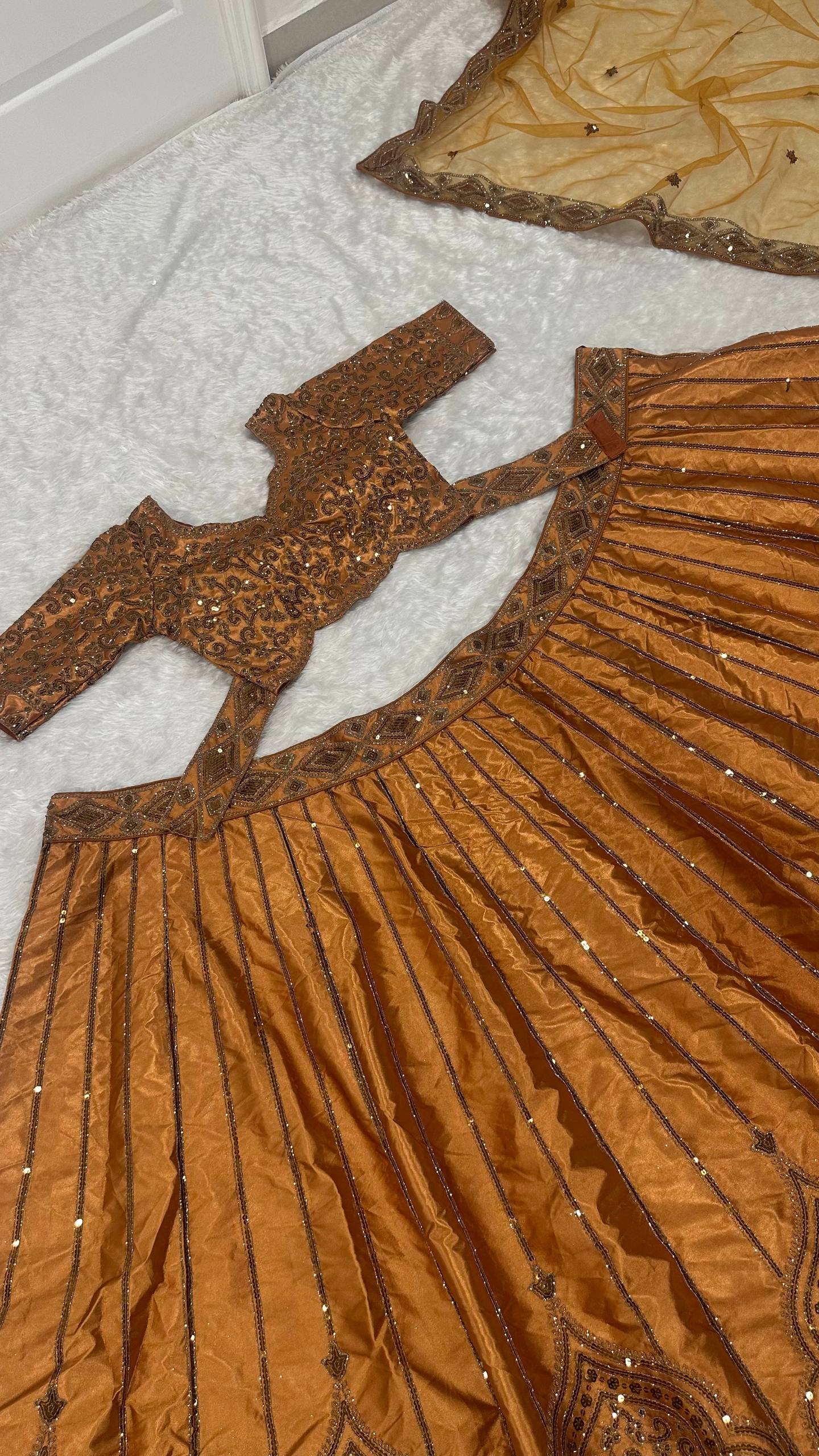 Gold Satin Sequins & Dori Work Lehenga