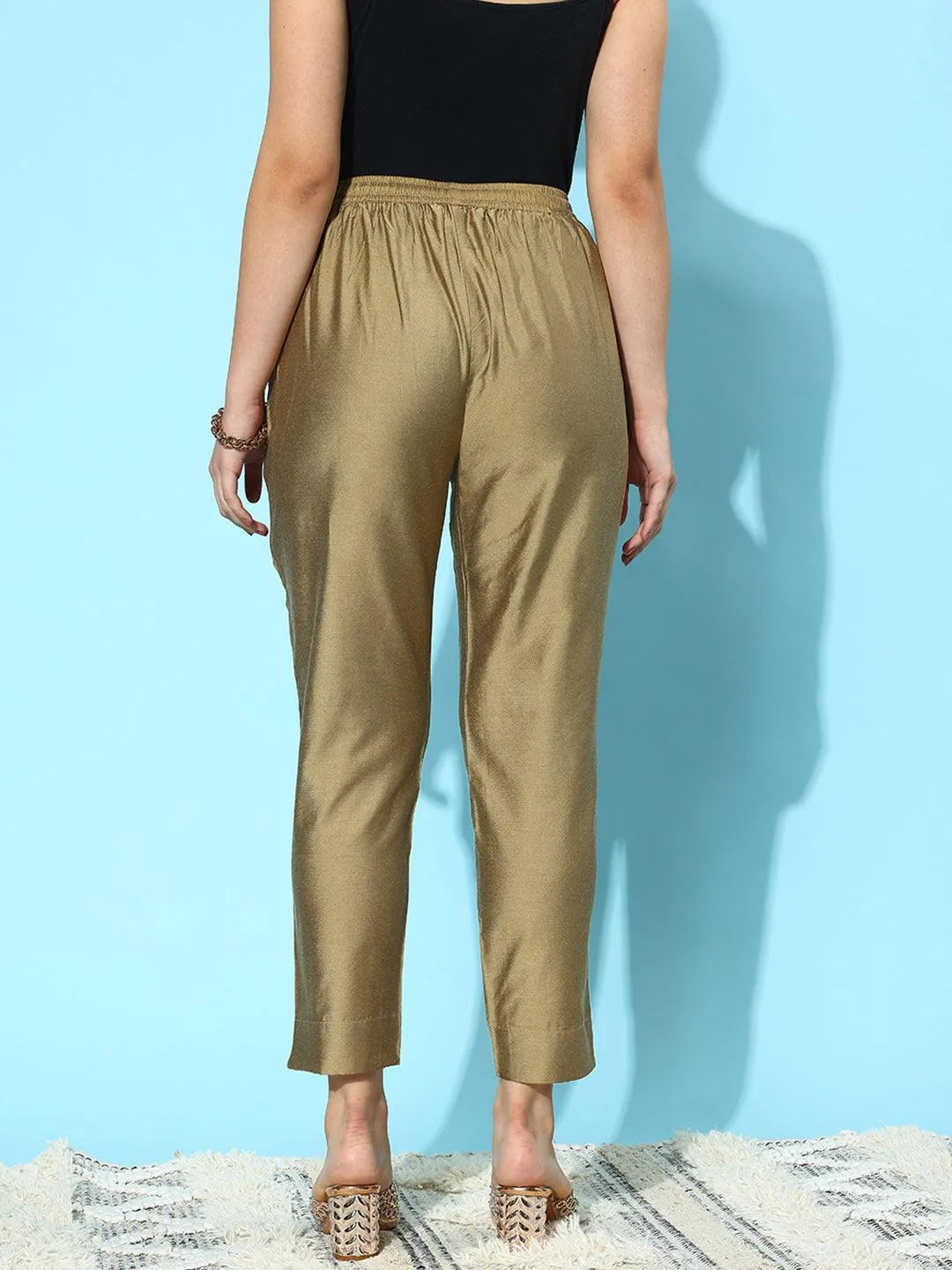 Anouk Gold Solid Silk Trousers