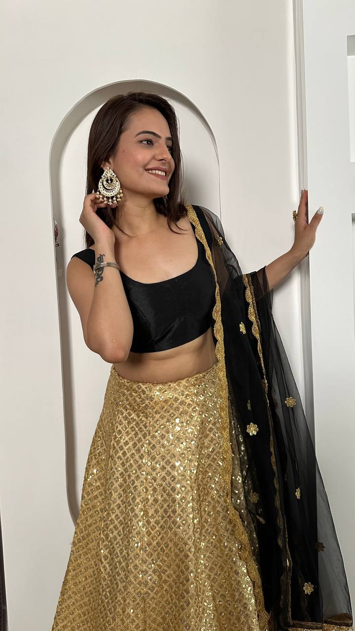 Golden Festive Sparkle – Kasturi Silk Sequin Lehenga Set