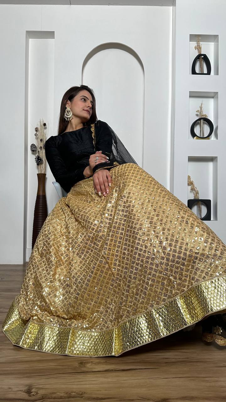 Golden Festive Sparkle – Kasturi Silk Sequin Lehenga Set