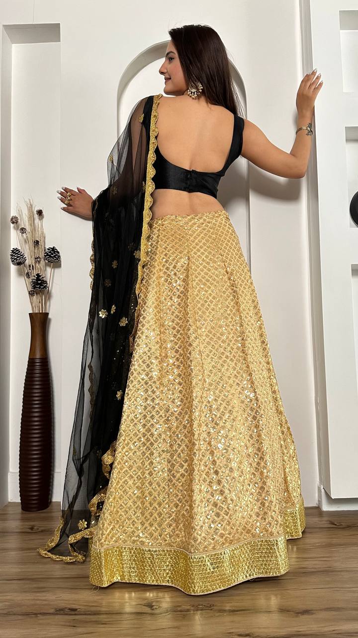 Golden Festive Sparkle – Kasturi Silk Sequin Lehenga Set