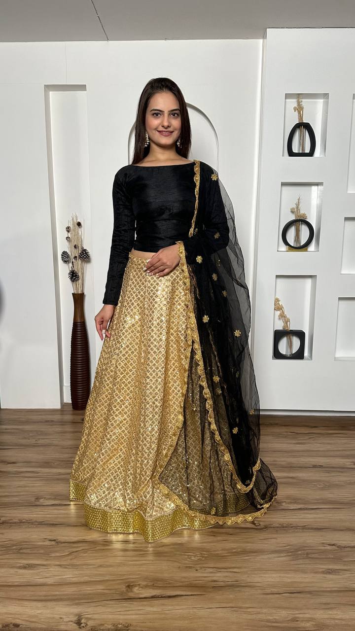 Golden Festive Sparkle – Kasturi Silk Sequin Lehenga Set