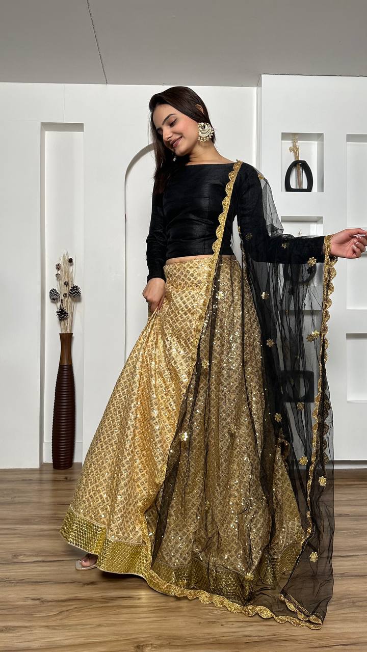 Golden Festive Sparkle – Kasturi Silk Sequin Lehenga Set
