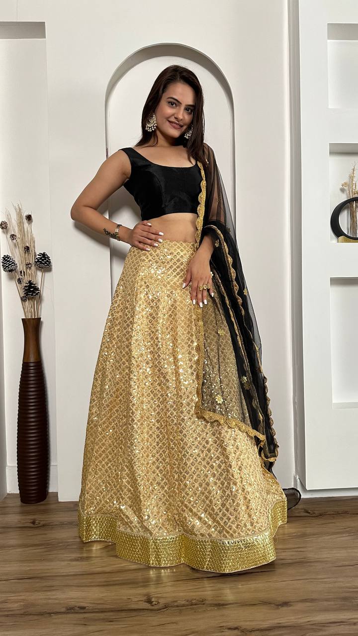 Golden Festive Sparkle – Kasturi Silk Sequin Lehenga Set