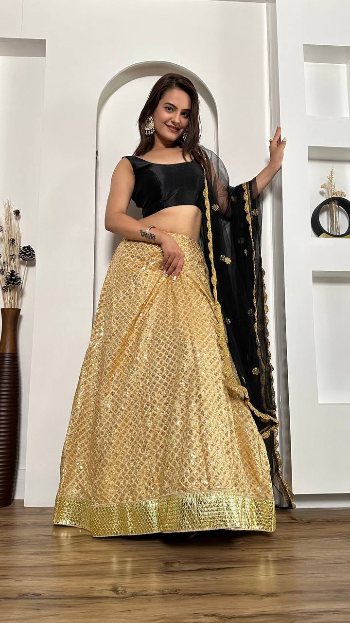 Golden Festive Sparkle – Kasturi Silk Sequin Lehenga Set