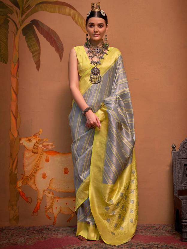 Gray Elegant Banarasi Silk Blend Saree with Unstitched Blouse